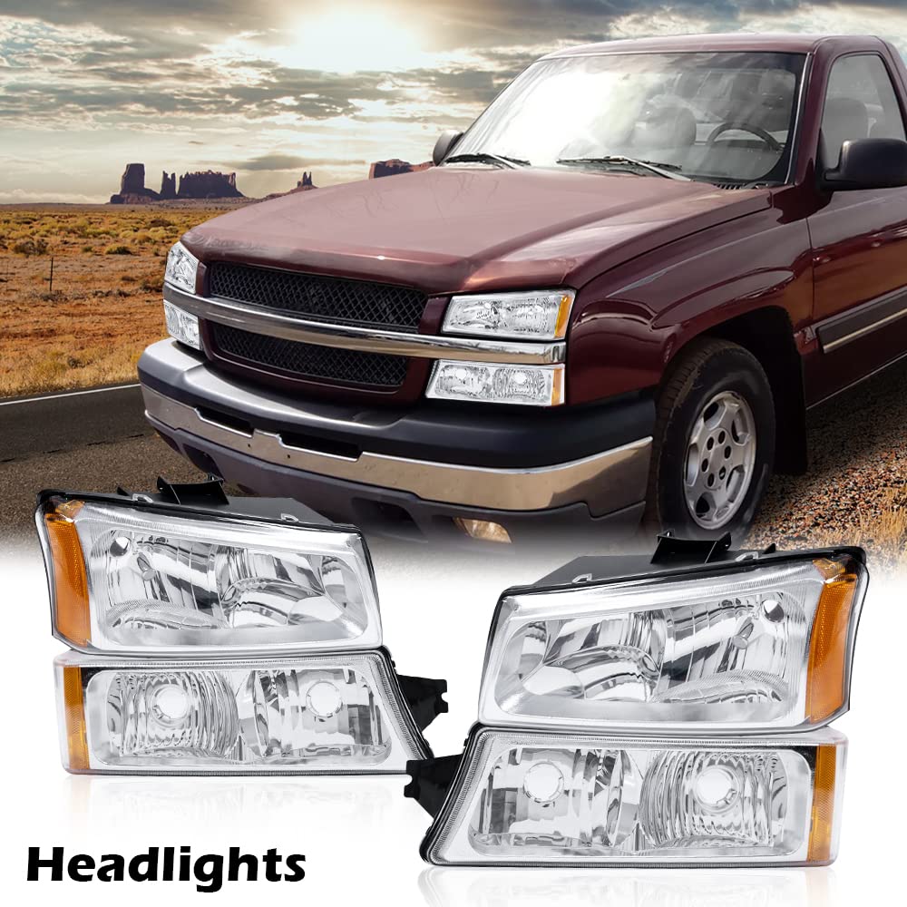 G-Plus Headlight Assembly Compatible With Chevy Avalanche Silverado 1500 2500 Hd 3500 2003-2006/Fit Chevy Silverado 1500 2500 35