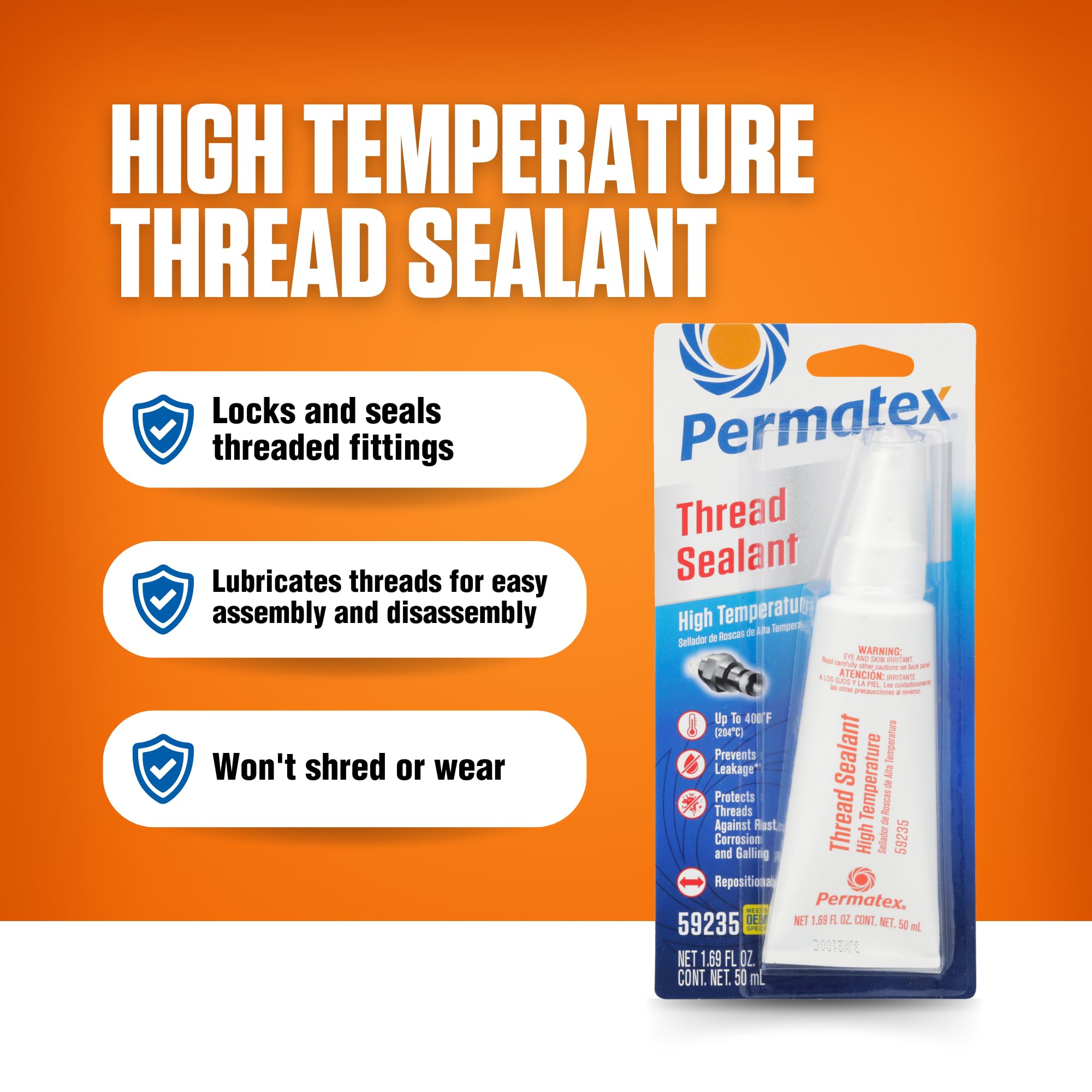 Permatex 59235 High Temperature Thread Sealant, 50 Ml Tube , White