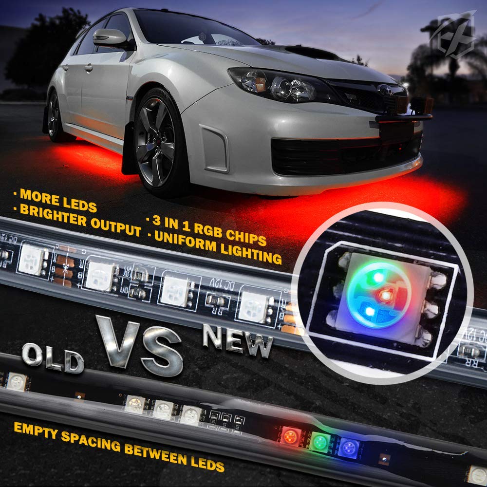 Car Underglow Kit, Xprite 4 Pcs Car Underglow Neon Accent Strip Lights 8 Color 252 Leds Rgb Sound Music Function With App & Remo
