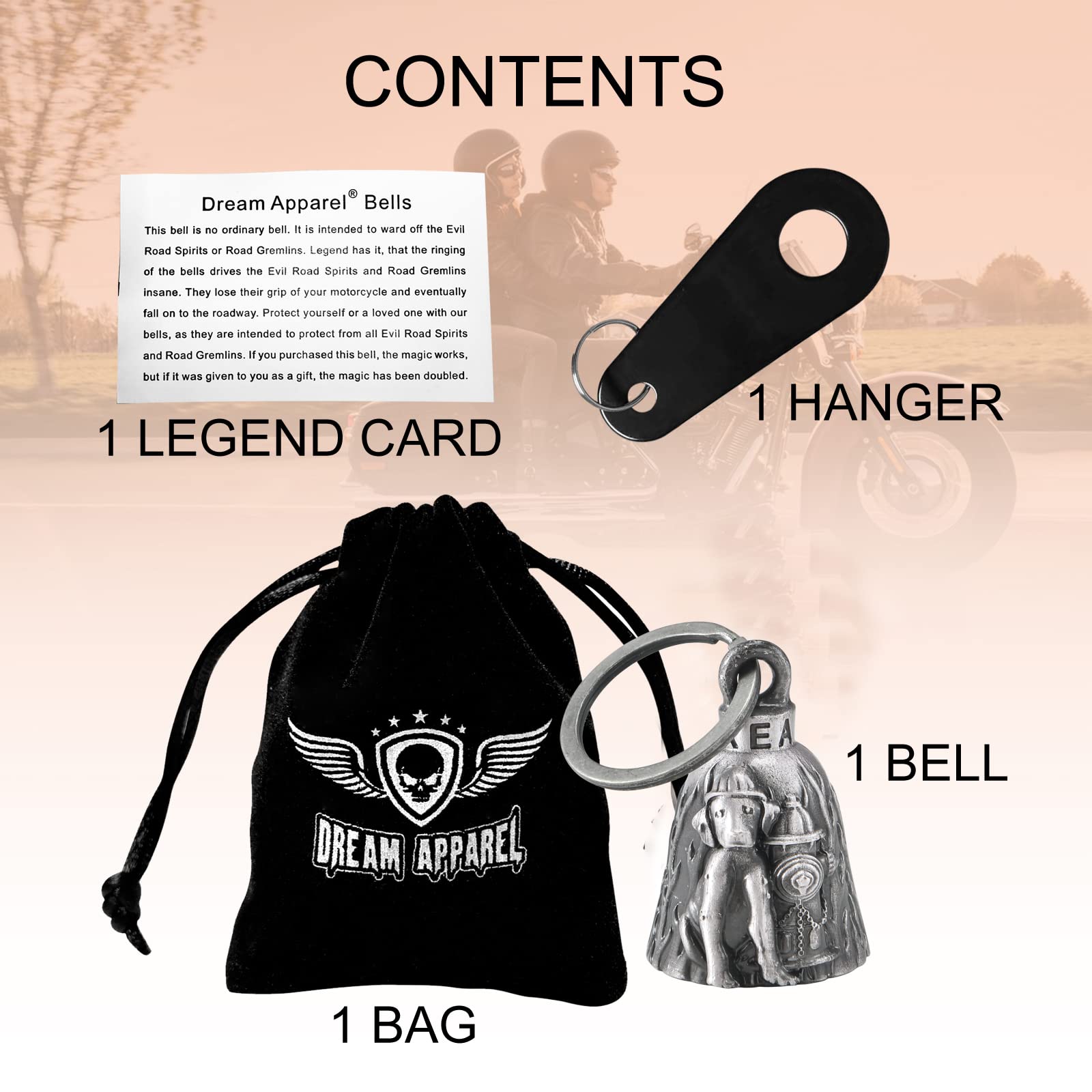 Dream Apparel Motorcycle Bell With Hanger For Biker, Good Luck Biker Bells & Motorcycle Accessories, Keychain Luck Bell