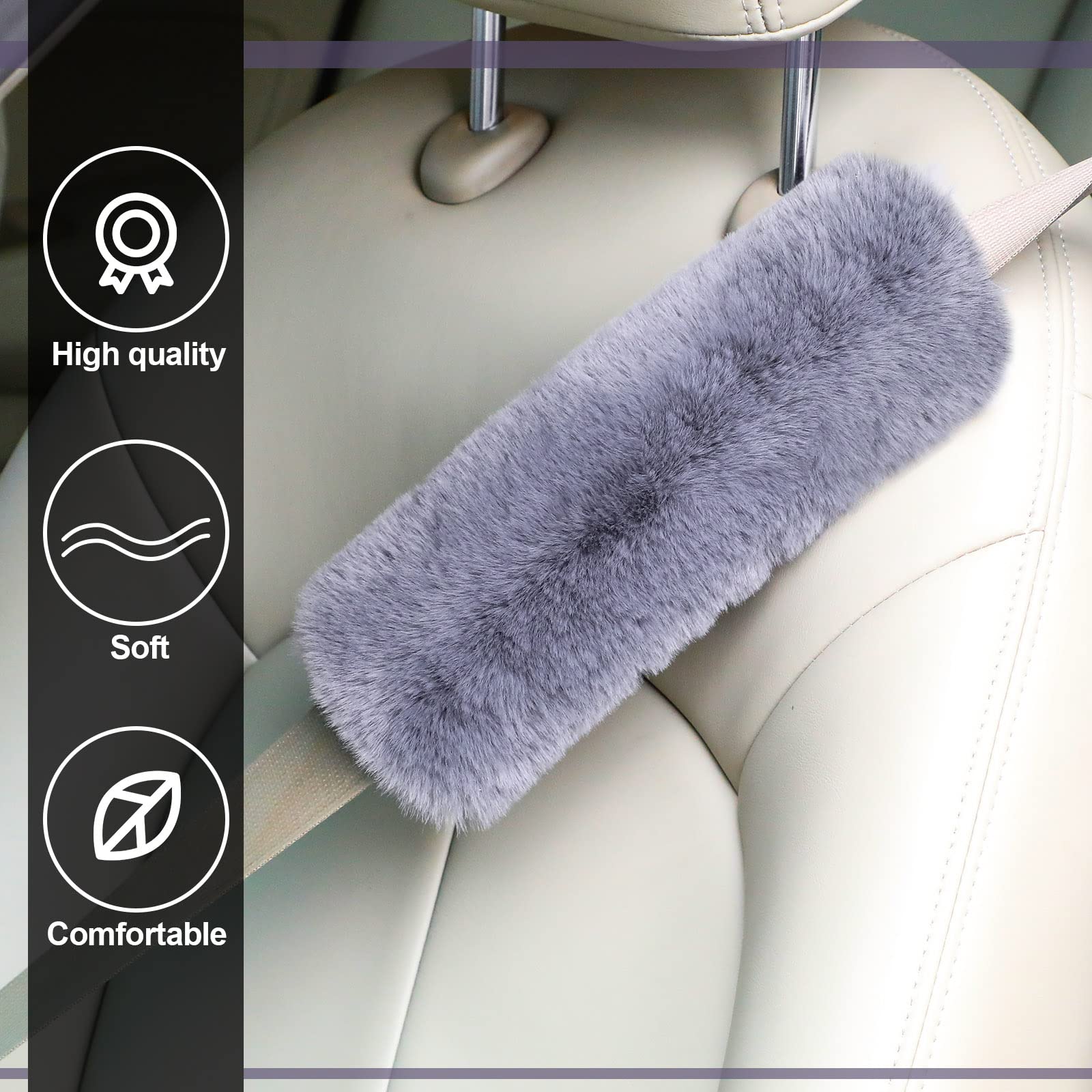 Boao 4 Pack Faux Sheepskin Car Seat Belt Pads Seatbelt Protector Soft Seat Belt Shoulder Strap Cover Comfort Harness Pad(Dark Gr