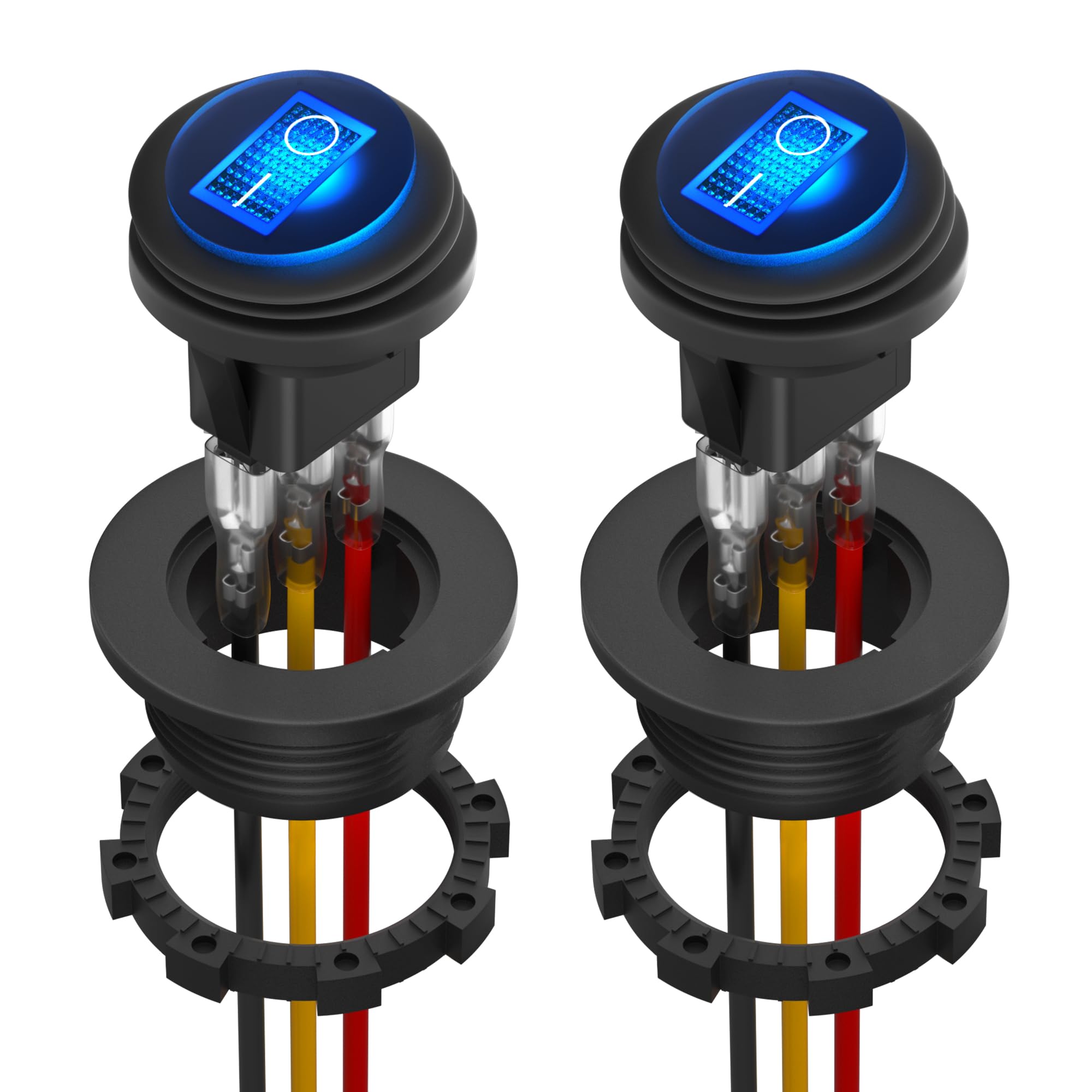 DaierTek UL Listed Waterproof Round Rocker Switch with Shell 12V Blue LED Rocker Toggle Switch Lighted ON Off SPST 3 Pin Rocker 