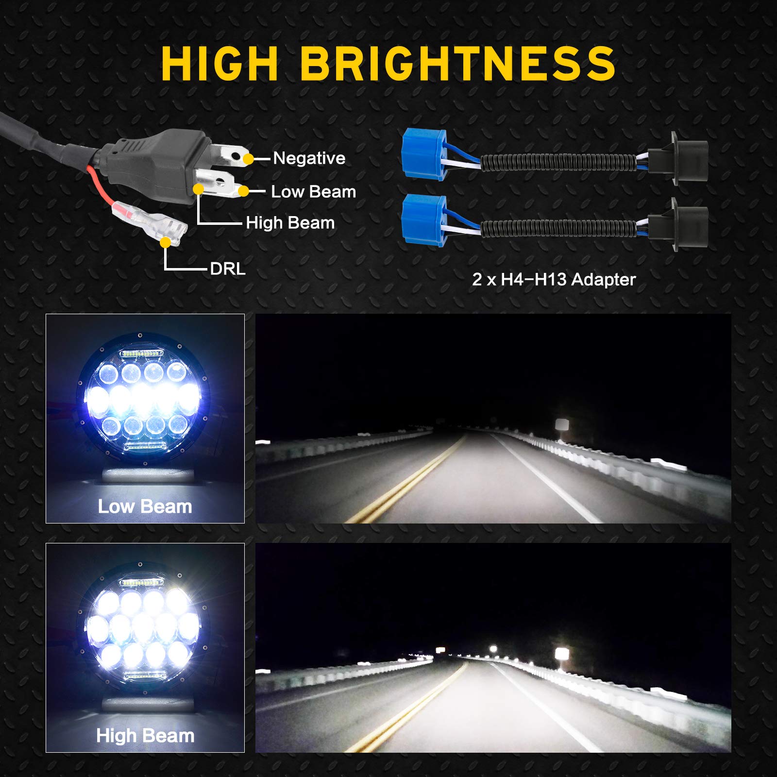 Led Headlight For Wrangler + 4'' Led Fog Lights, 7'' 105W Round Led Headlights With Daytime Running Light Drl High Low Beam Comp