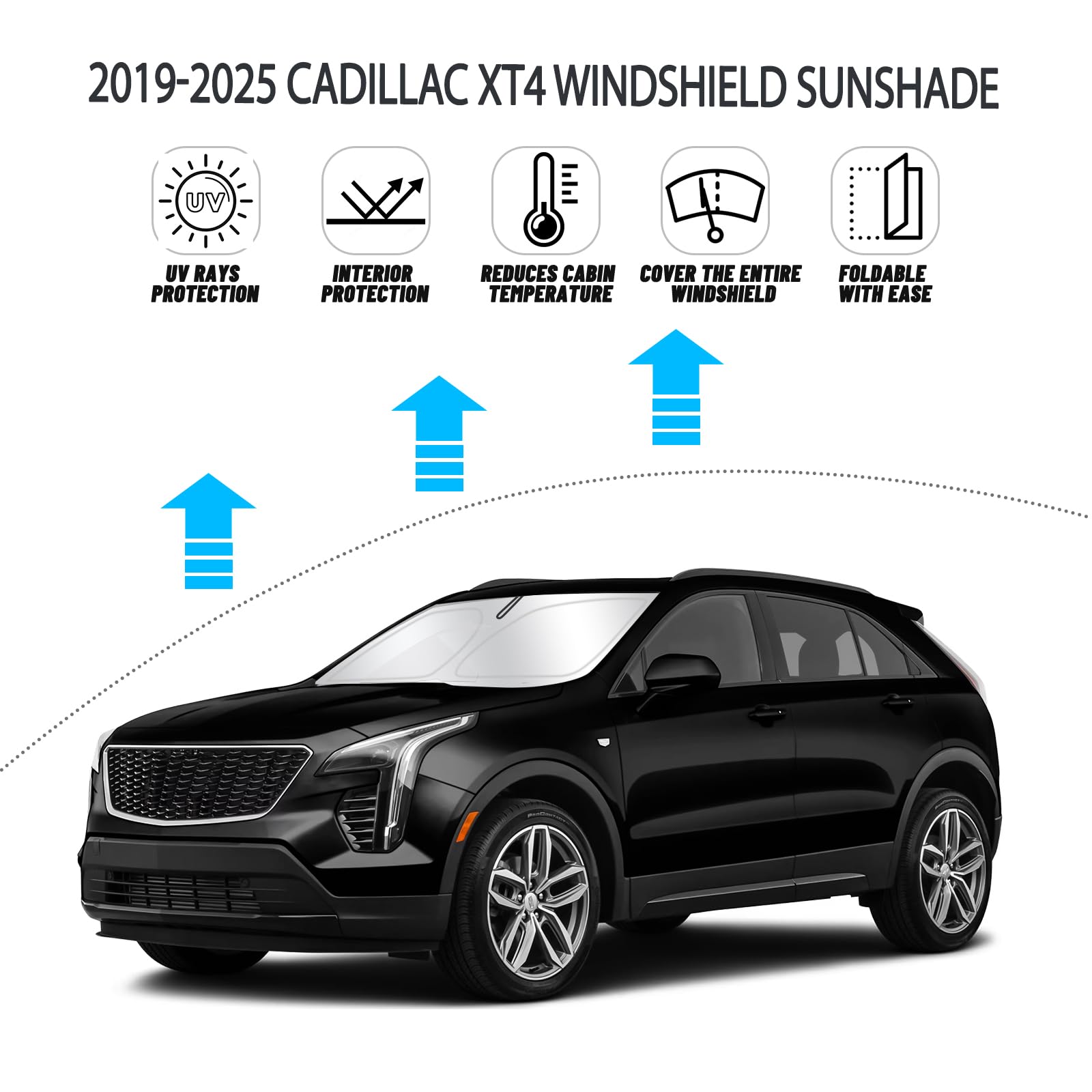 D-Lumina Windshield Sun Shade For 2019-2025 Cadillac Xt4 Accessories, Front Window Sunshade Sun Visor Protector Block Uv Rays He