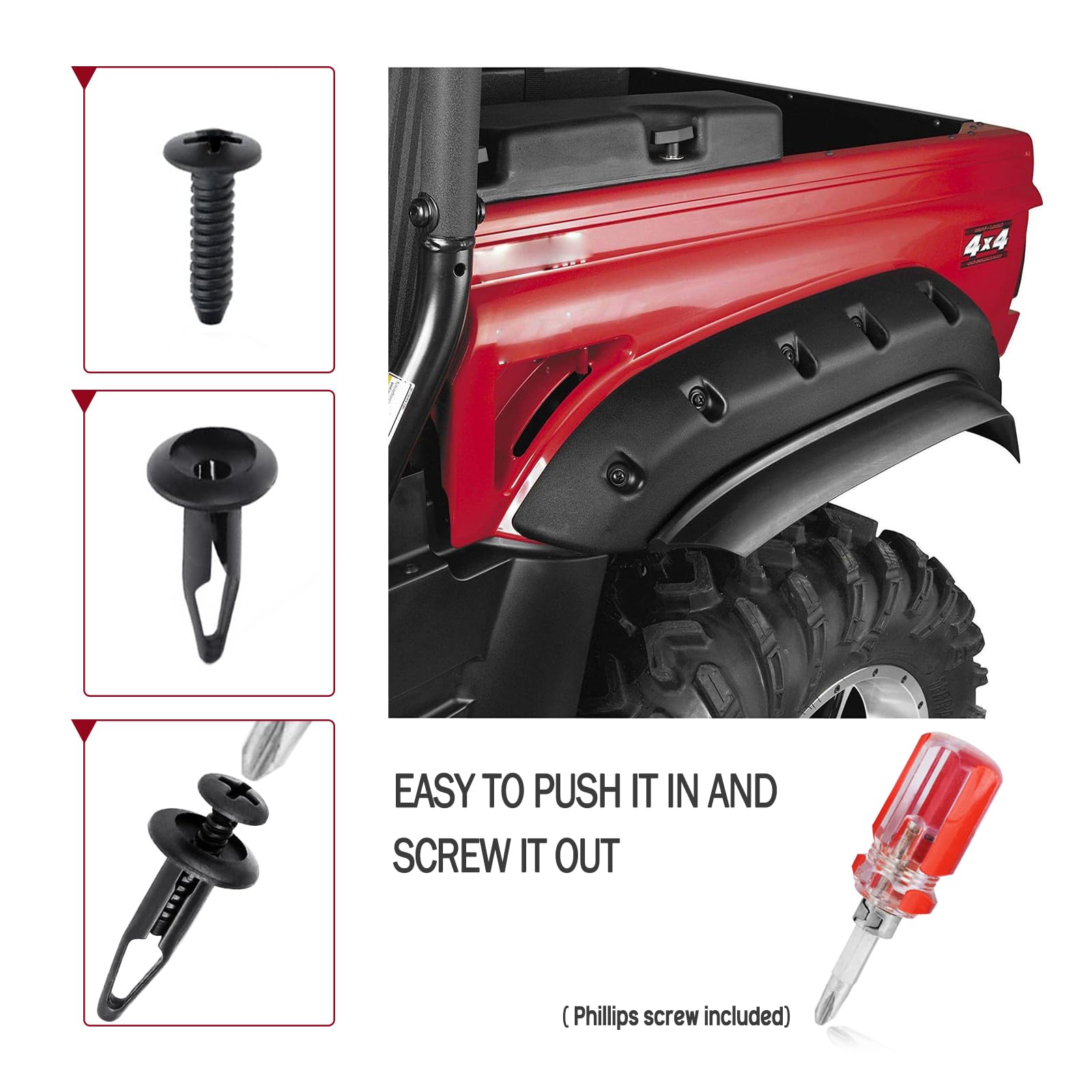 Xislet 100 Pcs Plastic Rivets Compatible with Rhino 450 660 700 Grizzly 600 ATV Body Fender Hood Fuel Tank Panel Push Fastener R