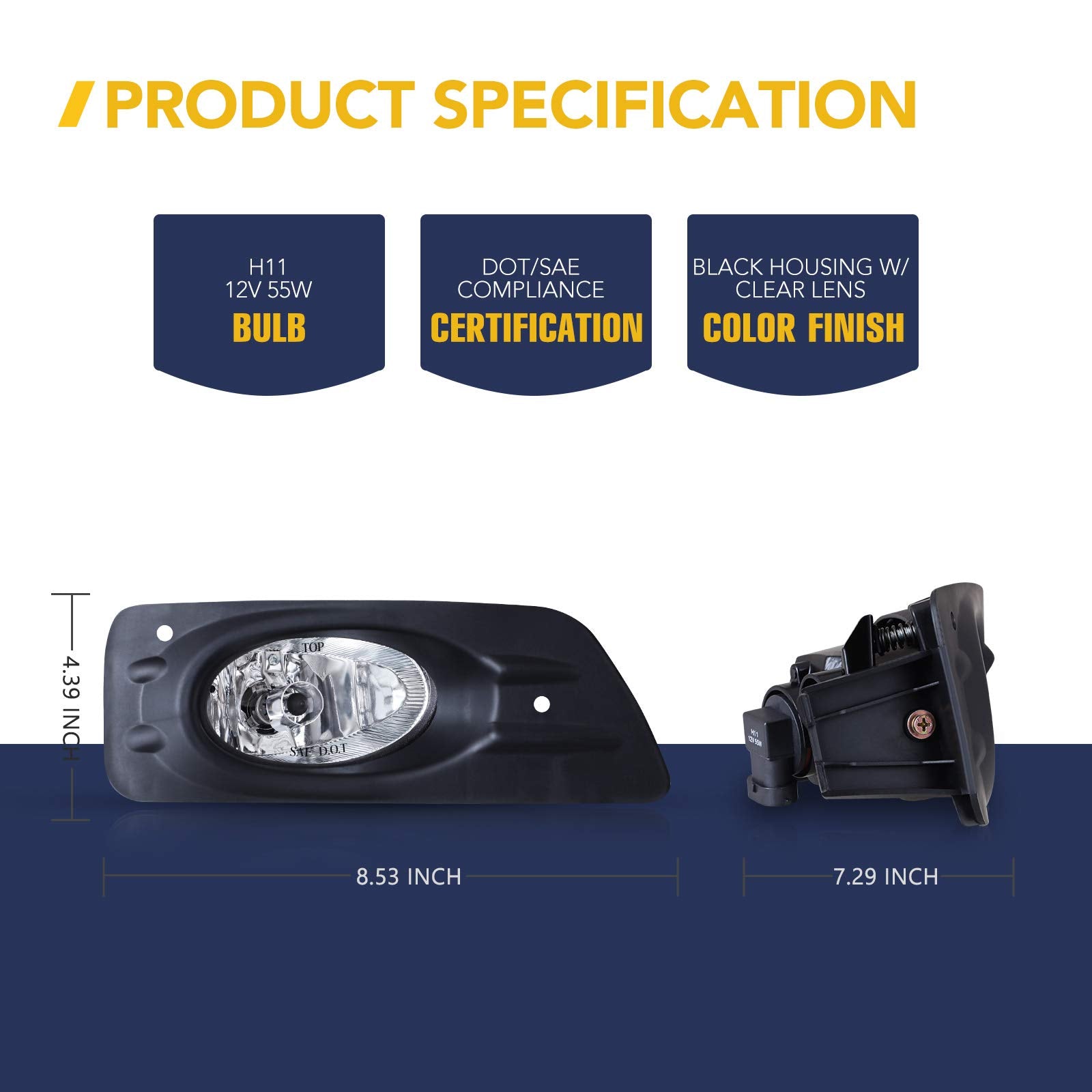 Autofree Fog Lights For Honda Accord Sedan 4Dr 2006 2007 With H11 12V55W Bulbs Oem Fog Lamps Assembly Replacement Included Wirin