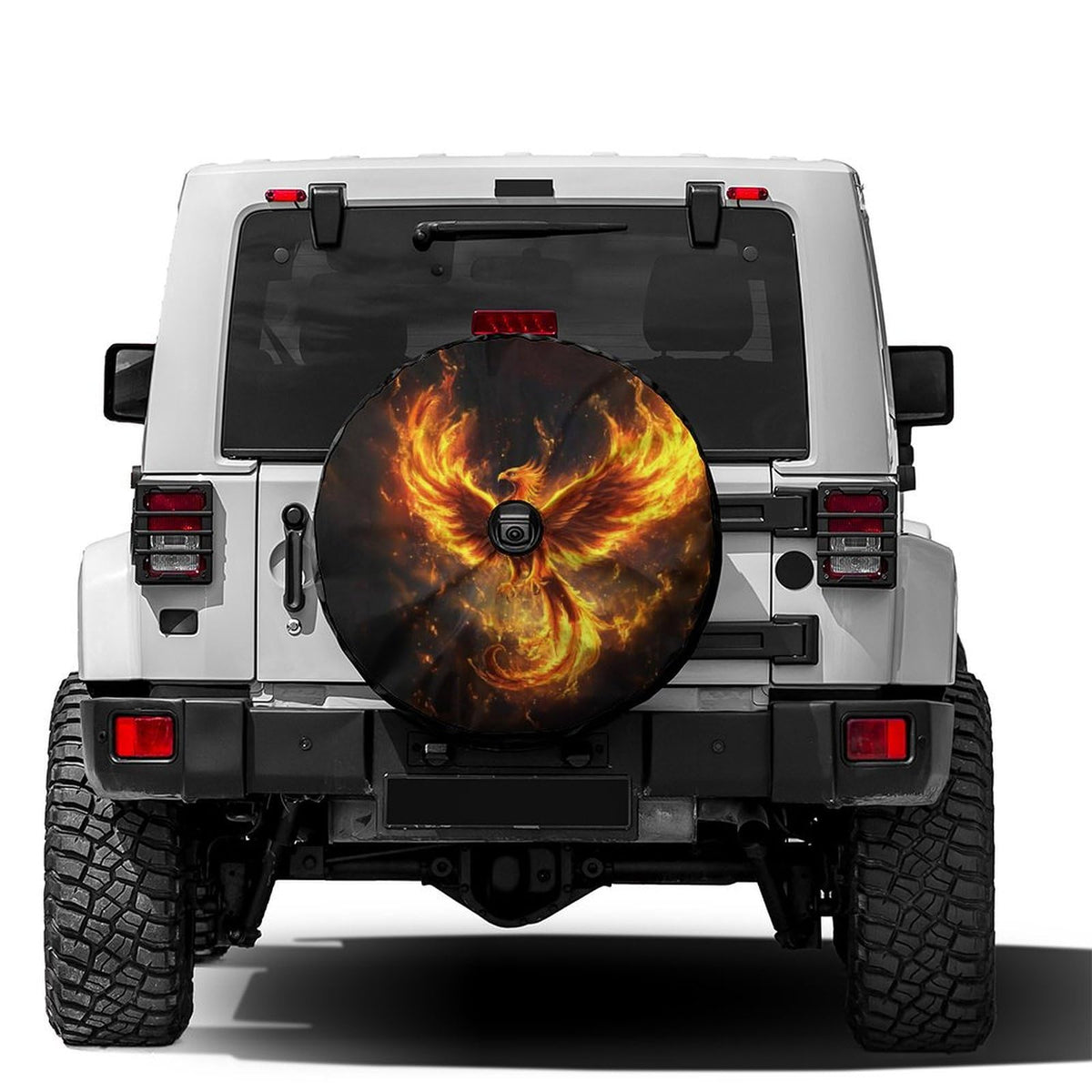 KiuLoam Fire Phoenix Spare Tire Cover with Backup Camera Hole Universal Sunscreen Waterproof Wheel Covers for Trailer RV SUV Tru