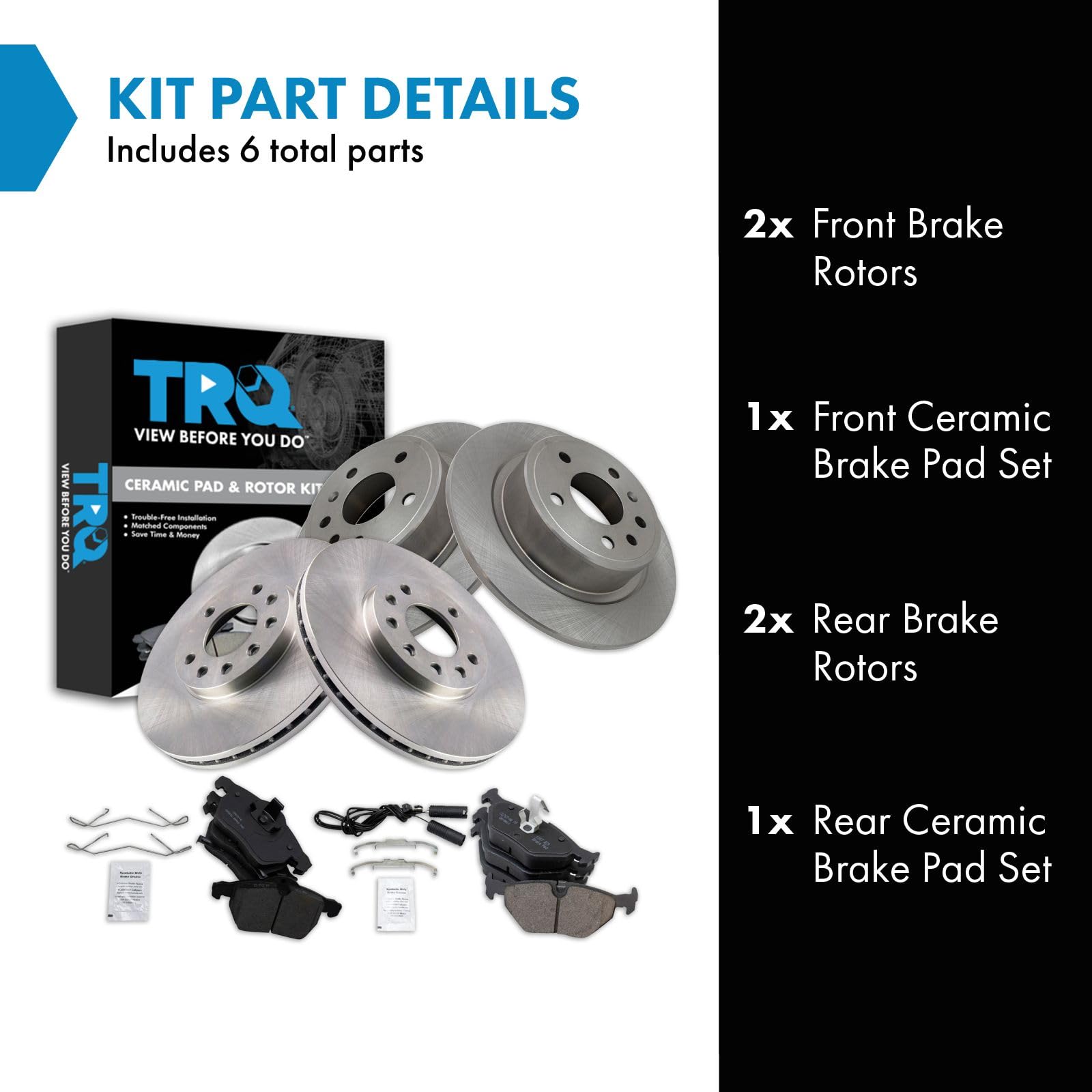 Trq Front And Rear Brake Pad & Rotor Kit Brake Pads Brake Rotor Ceramic Compatible With 1999-2005 Saab 9-5