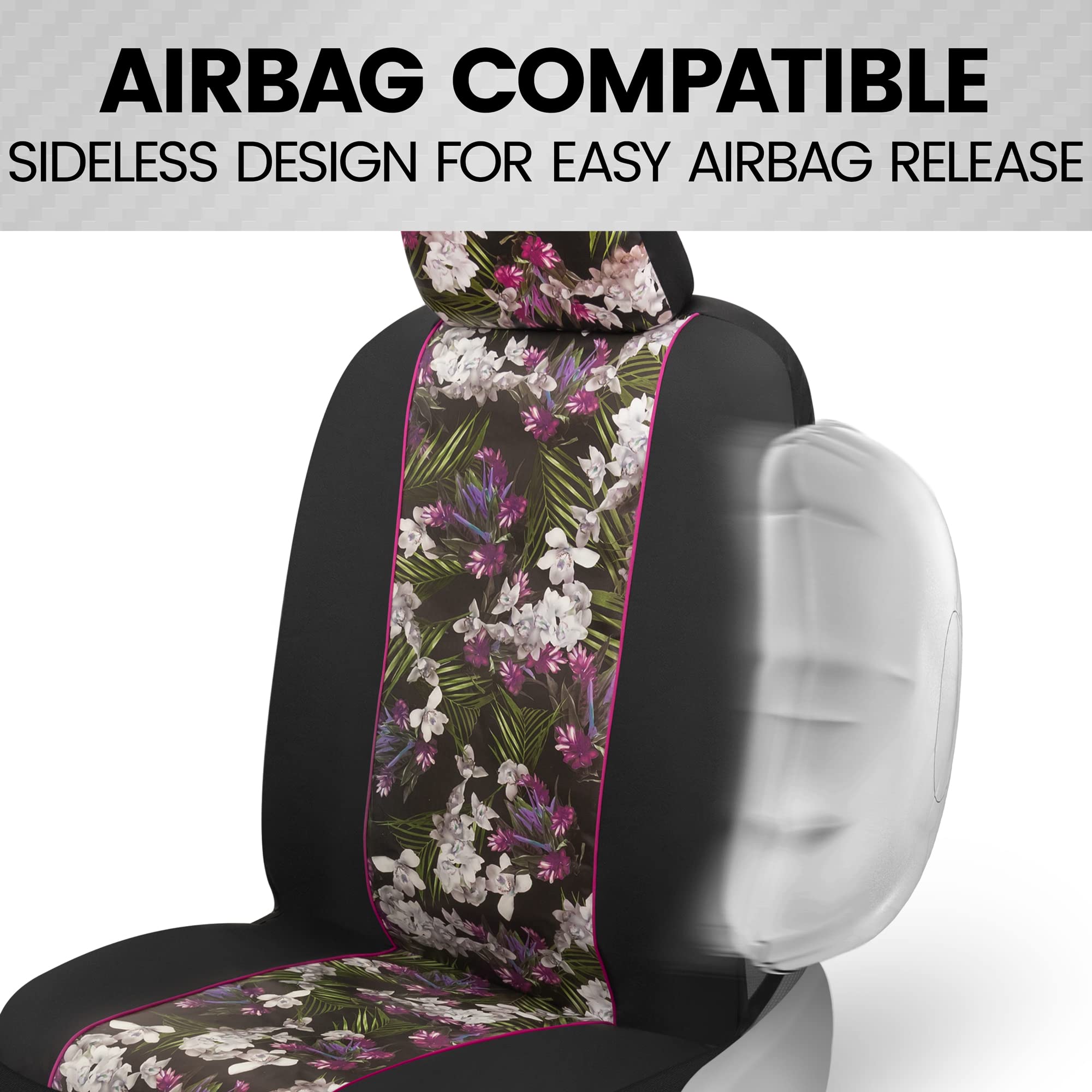 Bdk Pink Flower Faux Leather Car Seat Covers For Front Seats, 2 Pack - Floral Pattern With Matching Headrest, Easy Installation,