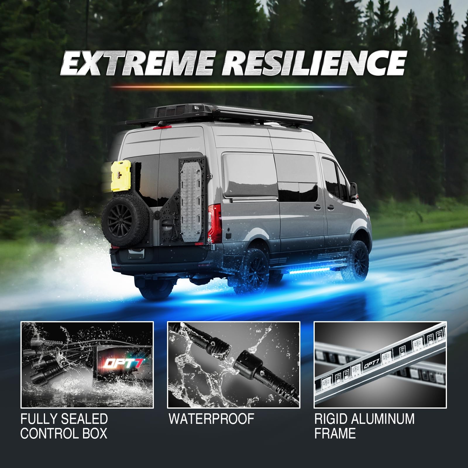 OPT7 Aura Pro Underglow Lights for RVs, RGB Multicolor, 6 PCS Waterproof Aluminum Bars, APP & Remote Control, Class B & B+
