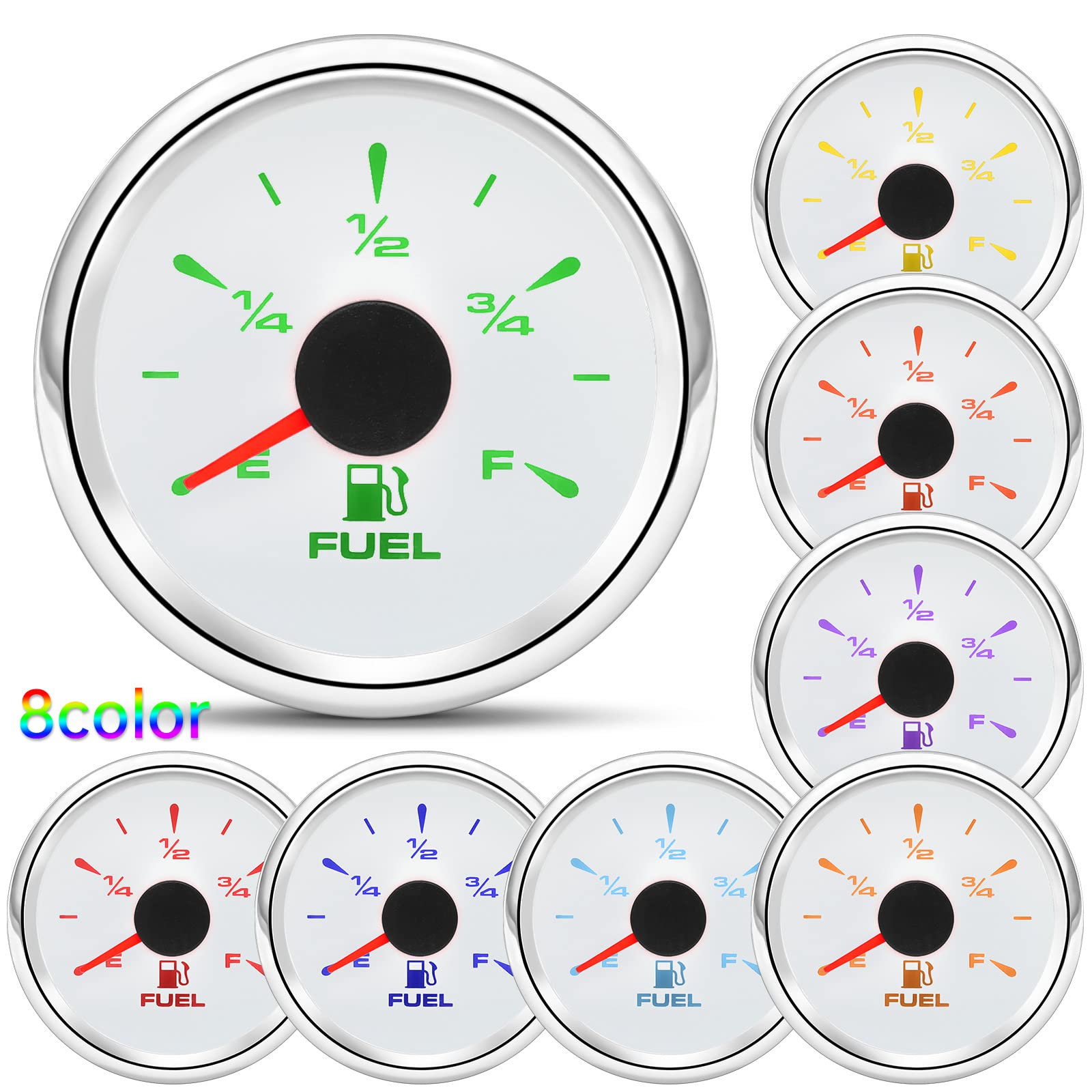 ARTILAURA Marine Boat Fuel Gauge – 0-90 Ohm Gas Level Meter, 52mm, White, Metal, Universal for Car, Truck, RV