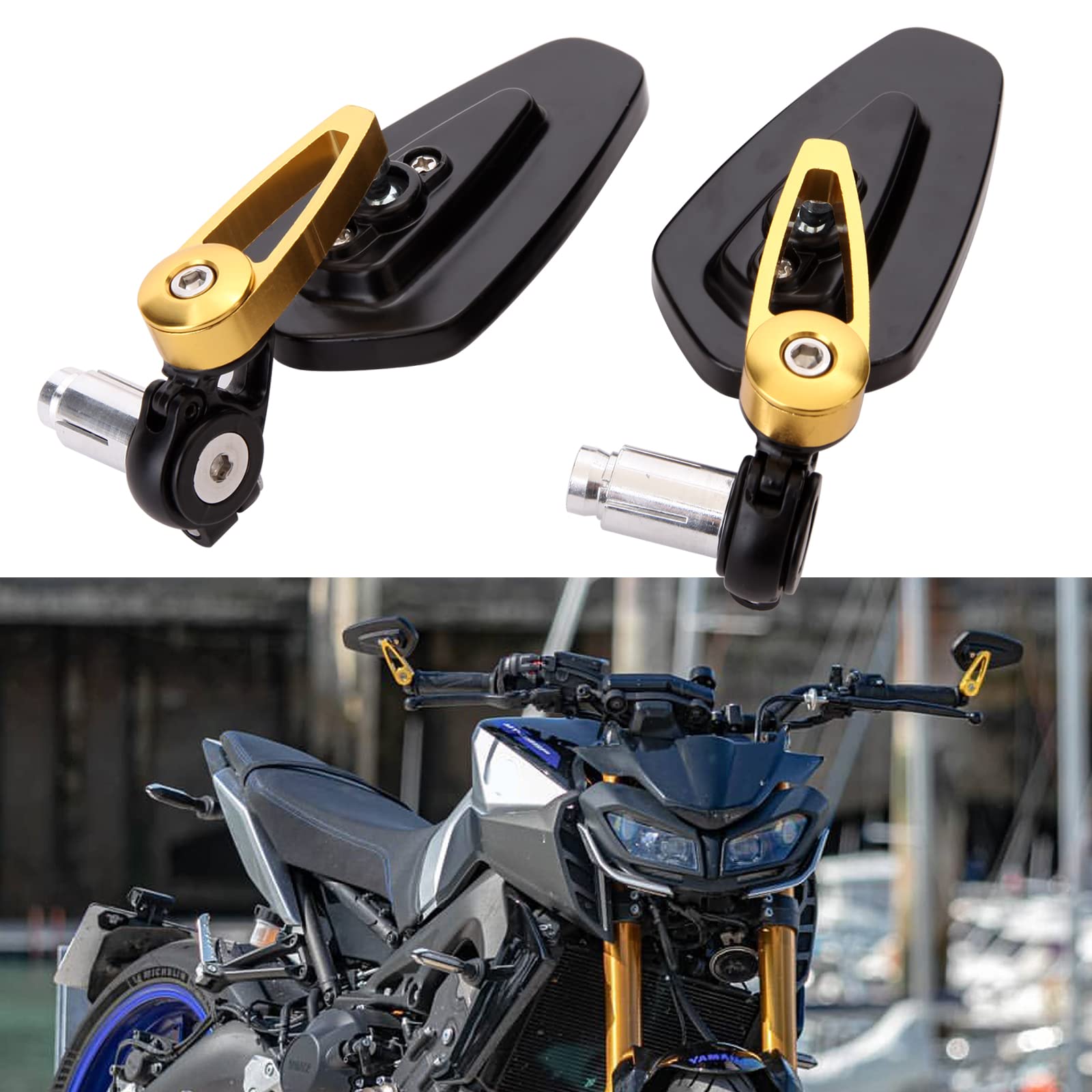 Universal Black Motorcycle Billet Aluminum 7/8 22 Bar End Side Rearview Mirrors (Gold)