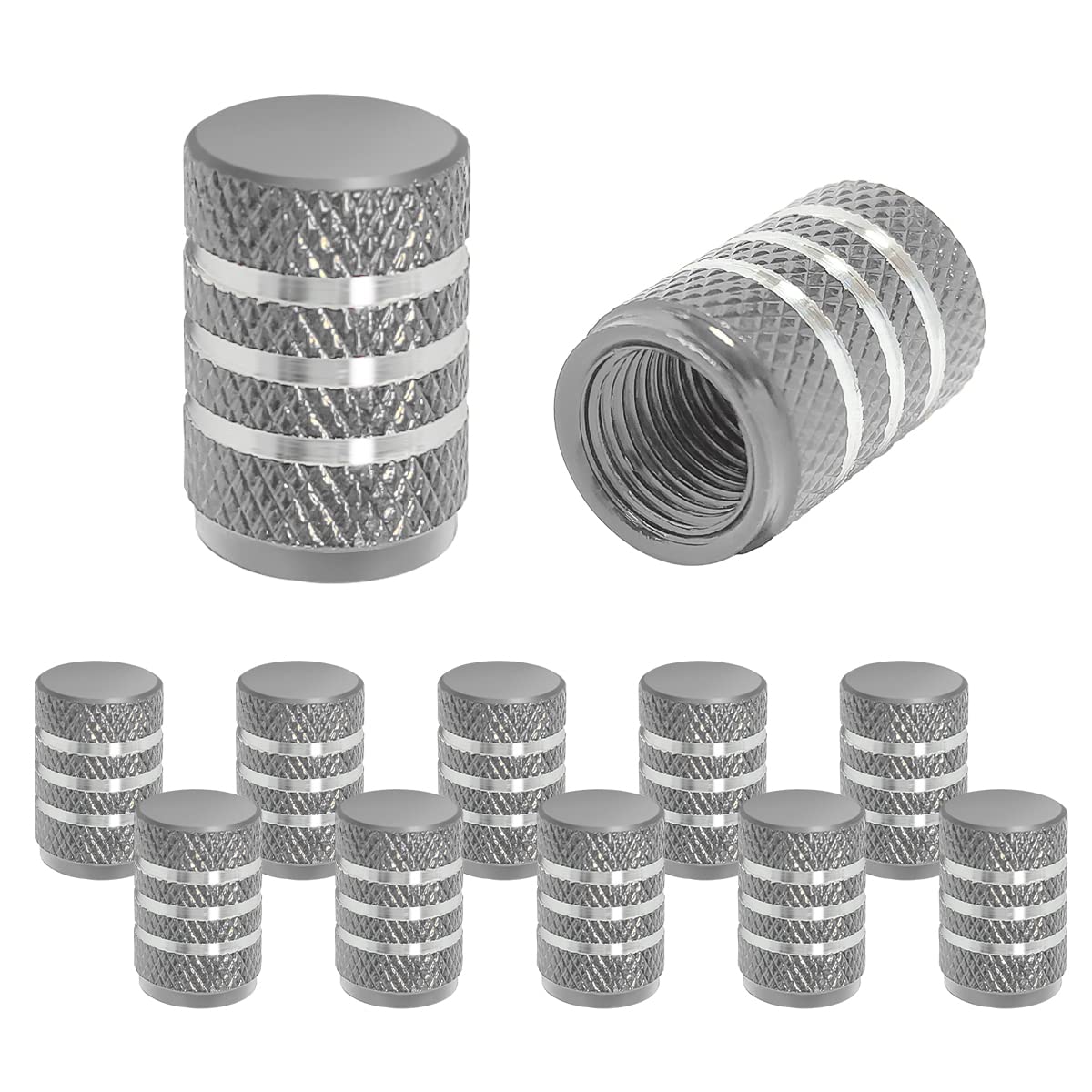 Tire Valve Stem Caps, 12 Pcs Dustproof Corrosion-Proof Premium Metal Rubber Seal Tire Valve Caps, Universal Fit For Cars, Suvs, Bike And Bicycle, Trucks, Motorcycles (Gray/Silver)