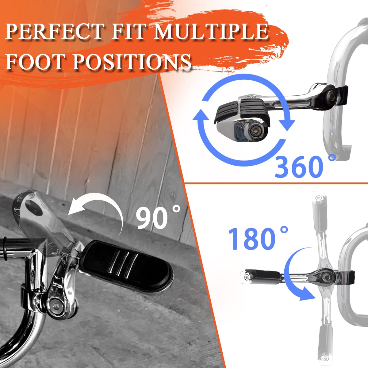 Fovplue 1.25' Highway Footpegs,Long Angled Adjustable Highway Pegs W/Mounts For Harley Touring Street Glide Electra Glide Road King Softail Cvo Dyna Trike Vrsc Sportster W/1-1/4' Engine Guard,Chrome#2