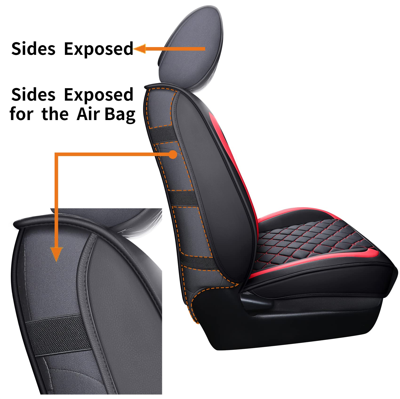 Tomatoman Tacoma Seat Covers Customized For 2005-2024 Sport Extended Sr V6 Pickup Trd, Waterproof Faux Leather Car Cushions(2 Pcs Front, Black-Red)