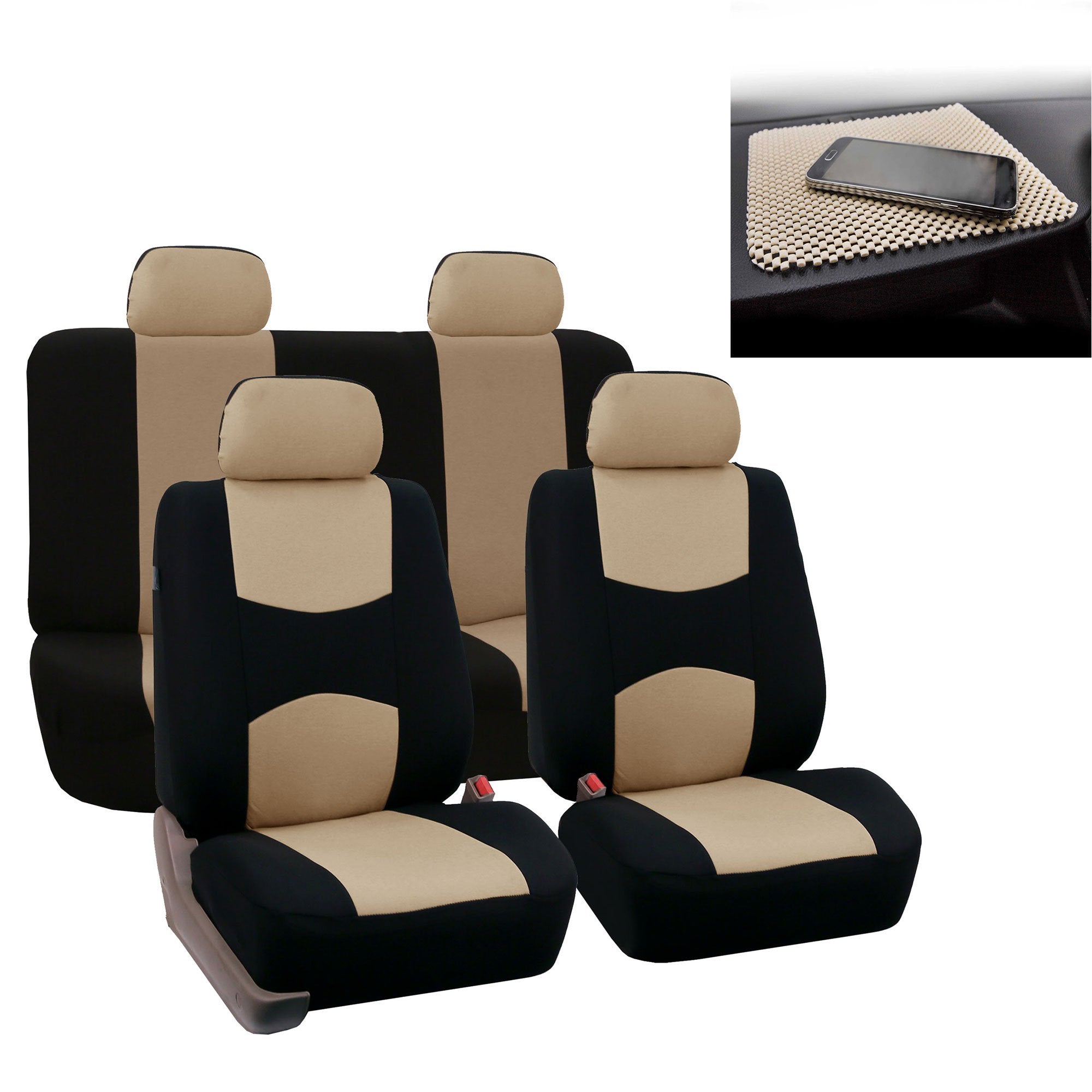 Fh Group Automotive Seat Covers Flat Cloth Full Set Beige Combo Small Car Seat Cover Design, Rear Solid Bench Universal Fit And