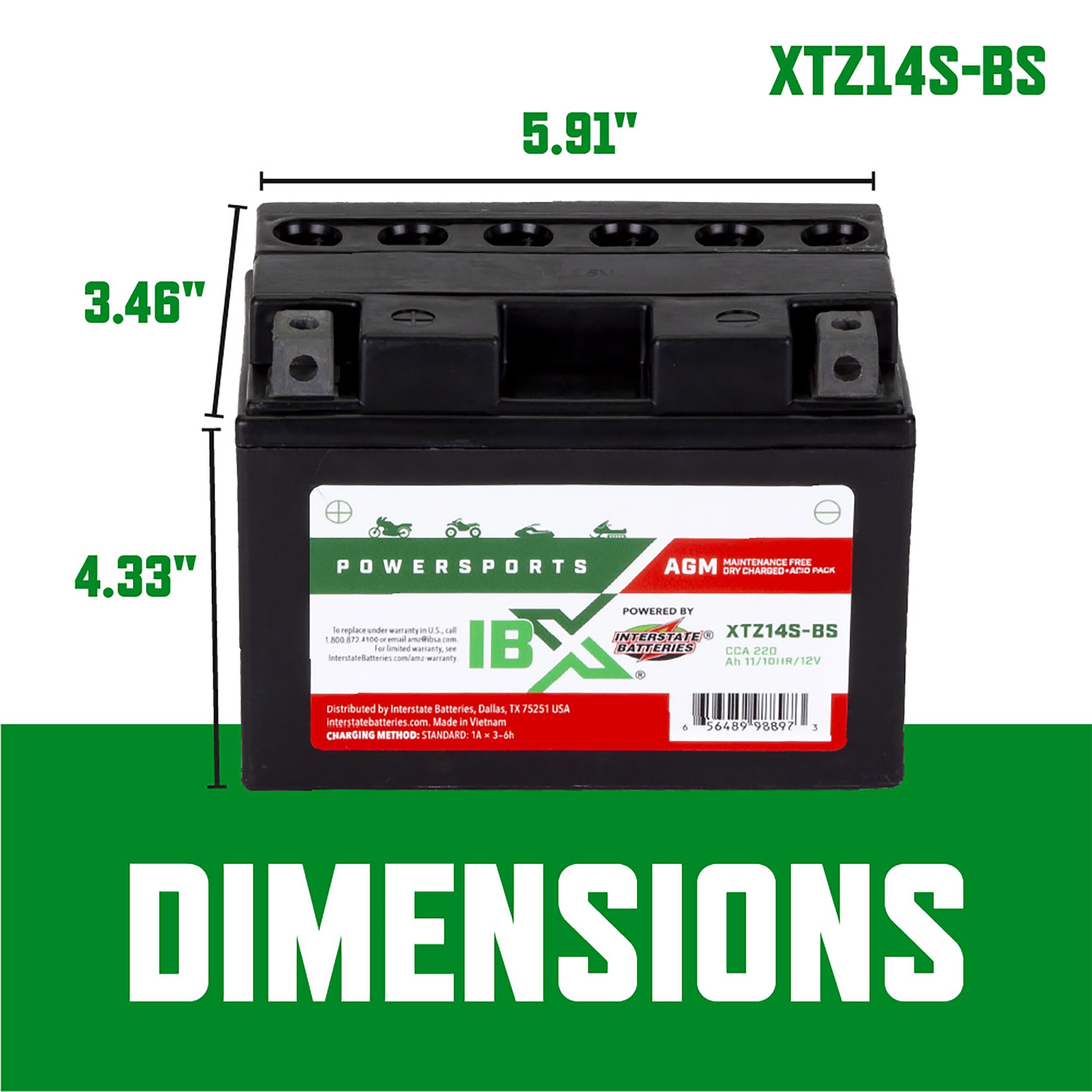 Interstate Batteries Ytz14S-Bs 12V 11Ah Powersports Battery 220Cca Agm Rechargeable Replacement For Motorcycles, Scooters, Bmw H