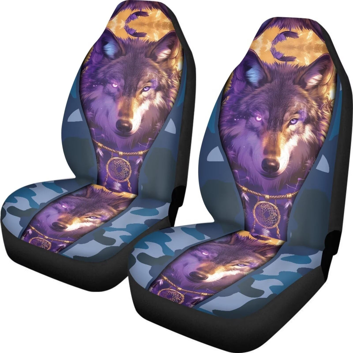 Buybai Dream Catcher Wolf Car Seat Covers Set Wear-Resistant Seat Bench Cover Flexible Seat Covers Decorations For Cars Fit Vehi