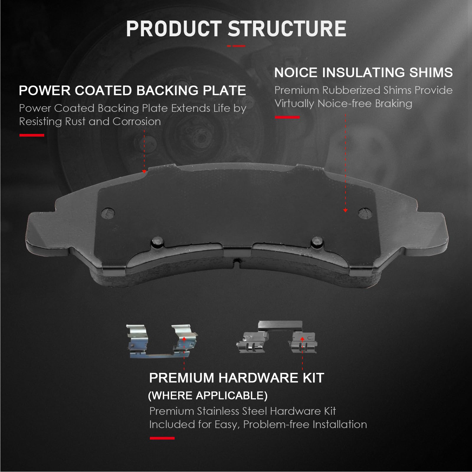 Cciyu D1363 D1194 Front Rear Ceramic Brake Pads Kits Fit For Cadillac Escalade,Escalade Esv,Escalade Ext,For Chevy Avalanche,Sil
