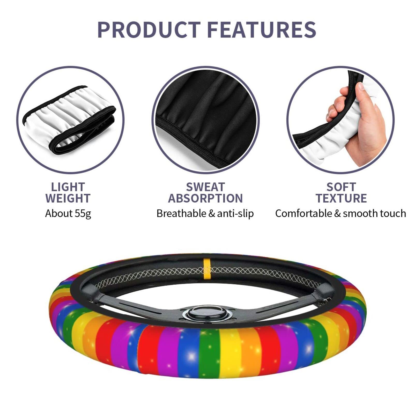 Rainbow Gay Progress Pride Flag Steering Wheel Covers Non Slip Neoprene Steering Wheel Protector Covers Universal 15 Inch For Me