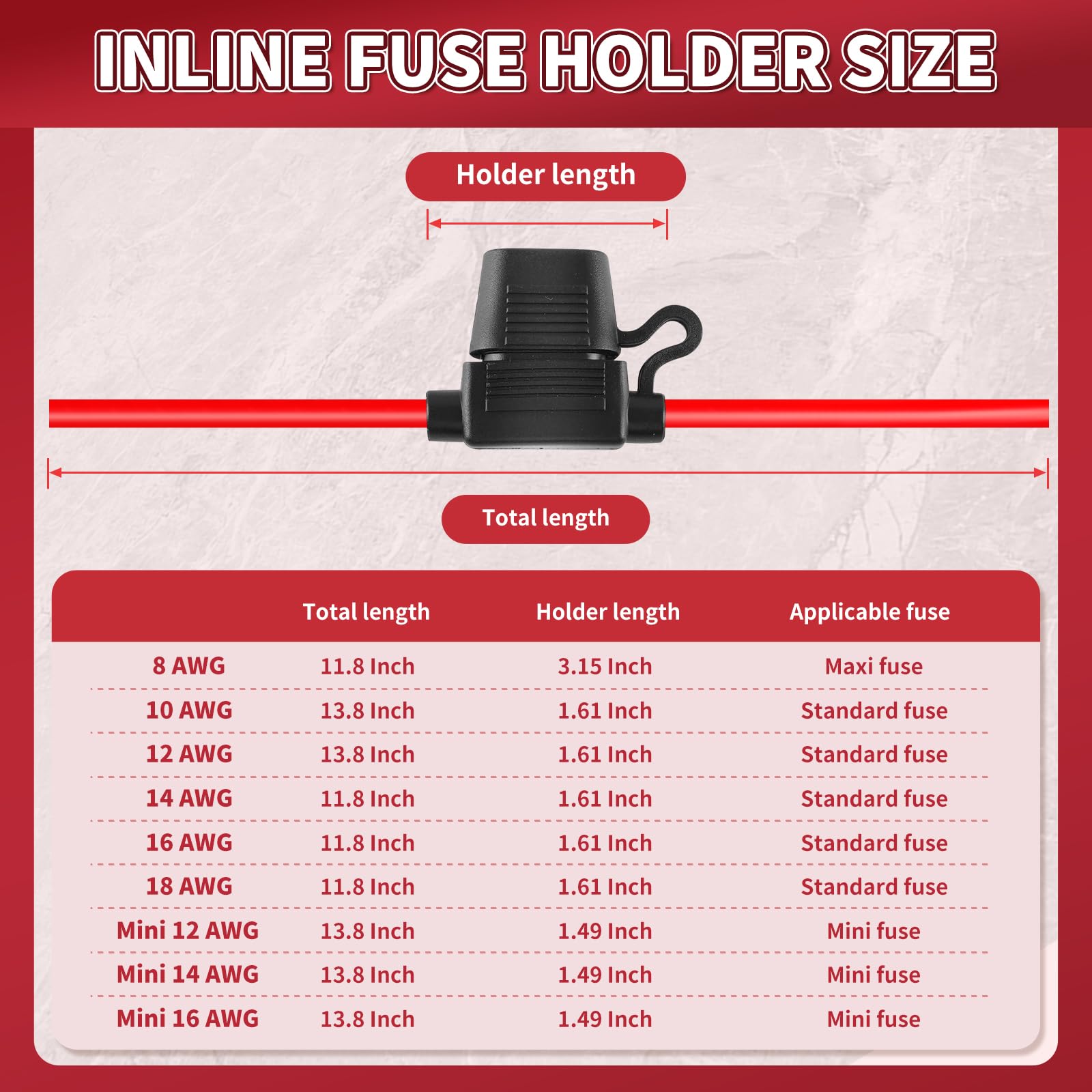 Inline Fuse Holder 12V 2 Pieces, Mini 16 Gauge Fuse Holder 13.8 Inch, Blade Fuse Holder With Waterproof Cap Car Fuses For Automo