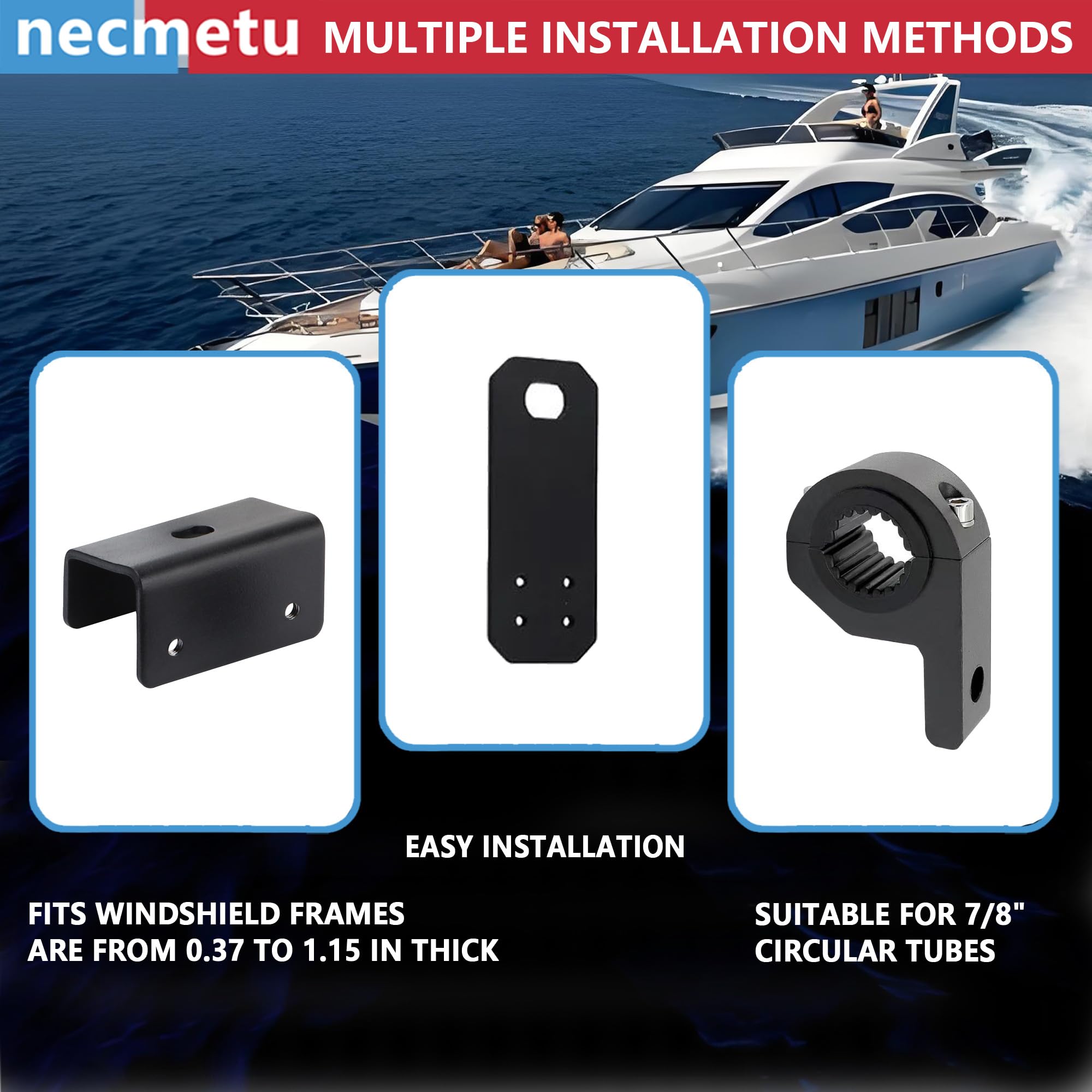 Boat Rear View Mirror 4.2x11,Universal Wide-Angle Convex Rear View Mirror for circular and square tubes, for Ski Boat Pontoo