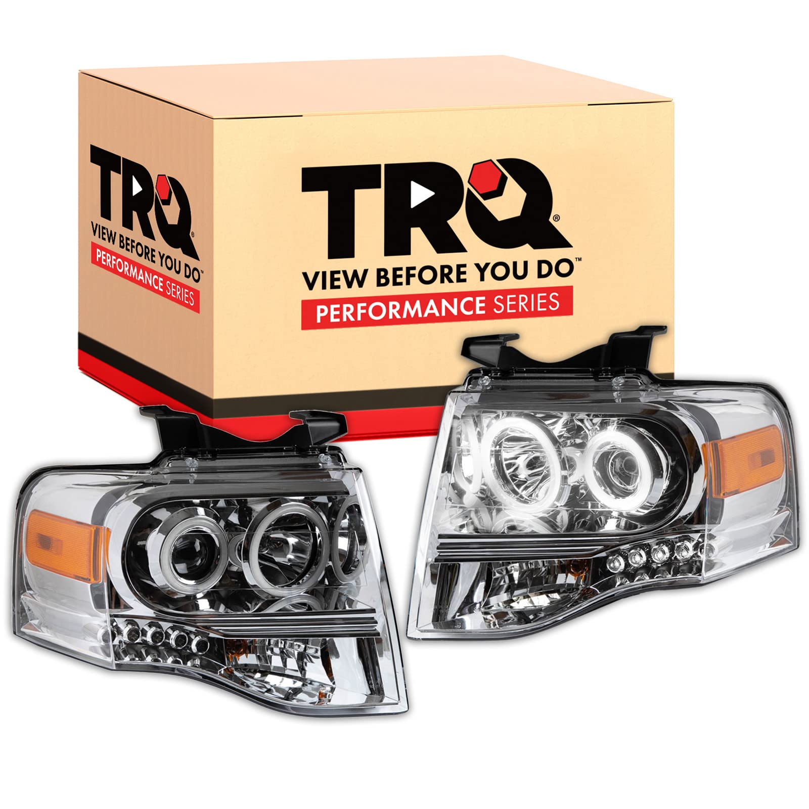 Trq Headlight Assembly Set Headlights Driver & Passenger Side Halogen Compatible With 2007-2014 Ford Expedition Fo2502226 Fo2502