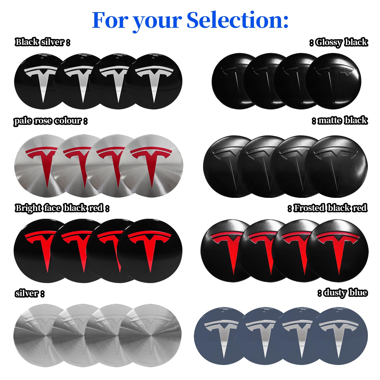 Knomix 4 Pack Aluminum Waterproof Wheel Cover Center Emblem Sticker for Tesla Model 3 Model Y 56mm Hubcaps Wheel Rim Cover (Silv