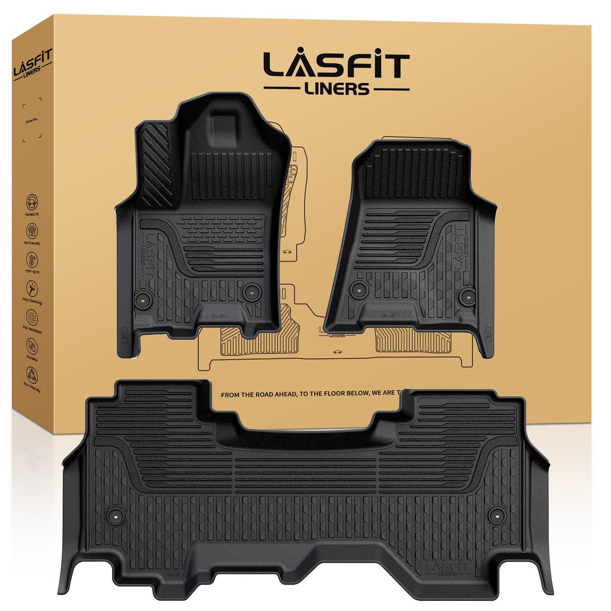 Lasfit Floor Mats For Ram 1500 Quad Cab 2025 Bucket Seat, All Weather Tpe Custom Fit Car Mats Floor Liners 1St & 2Nd Row, Black