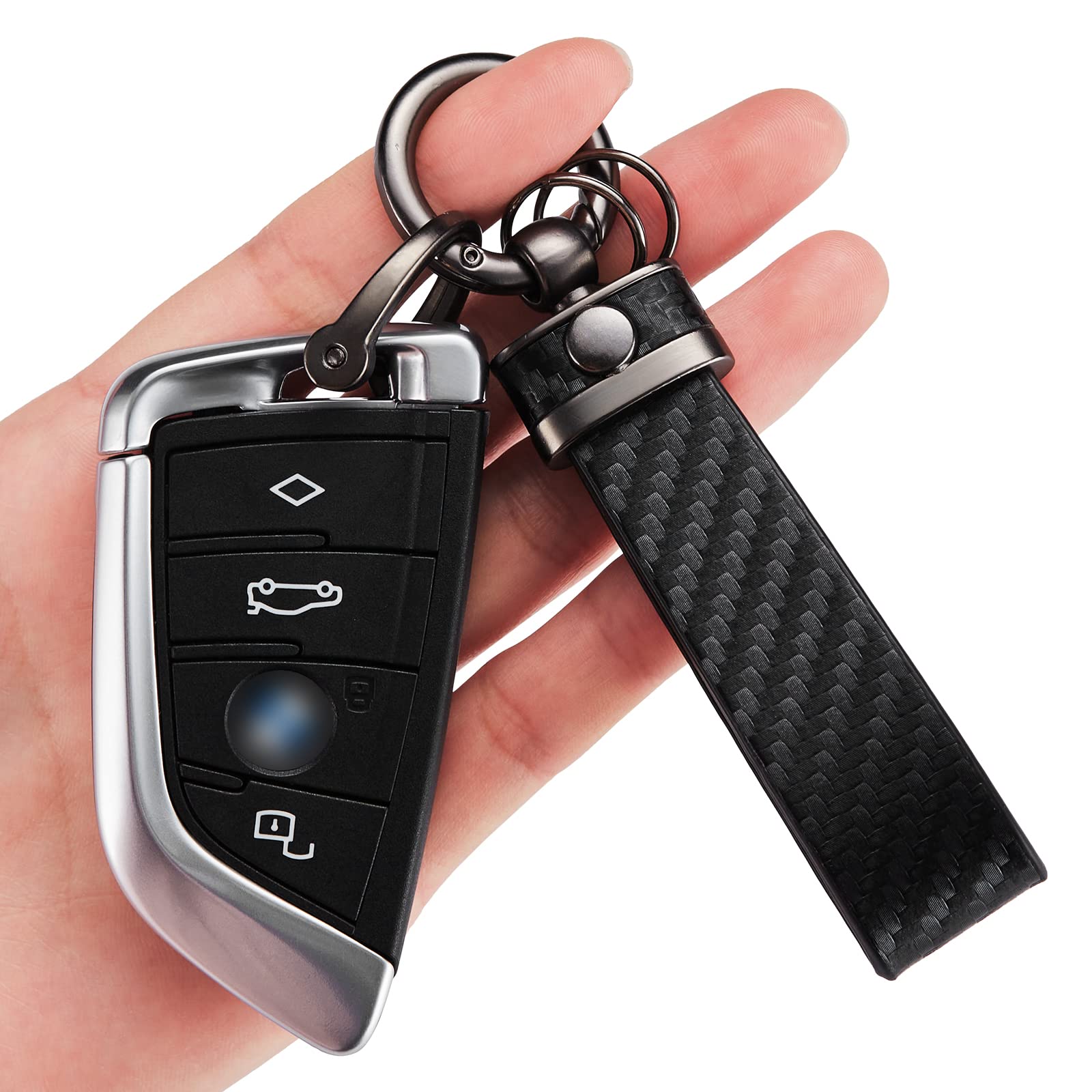 Dekewei Carbon Fiber Style Car Keychain Microfiber Leather Key Chain, Universal Key Chains For Key Fobs For Men And Women, 360 D