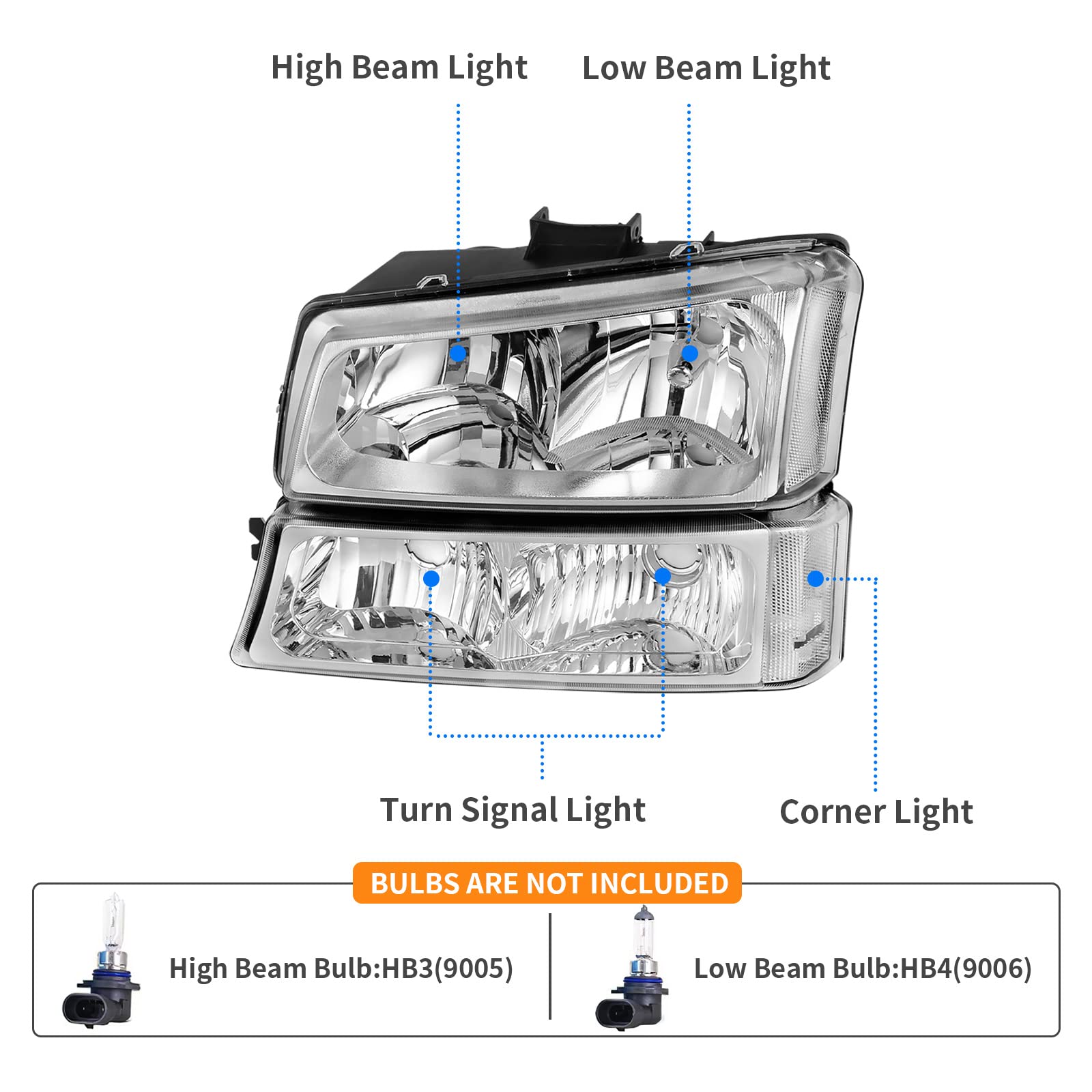 Dwvo Headlight Assembly Compatible With 03 04 05 06 Chevy Avalanche Silverado 1500 1500Hd 2500 2500Hd 3500/07 Chevrolet Silverad