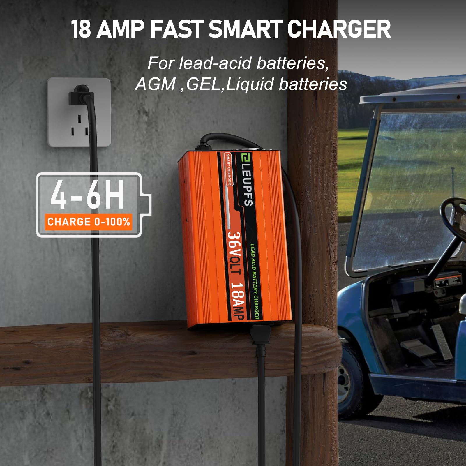 Eleupfs 18/12 Amp 36 Volt Golf Cart Battery Charger For Ezgo,4-6H Full Charge With Trickle Charge,36V Golf Cart Charger For Powerwise&Ezgo D Plug,Low Temp Charge - Protected Battery - 3-Year Warrnaty