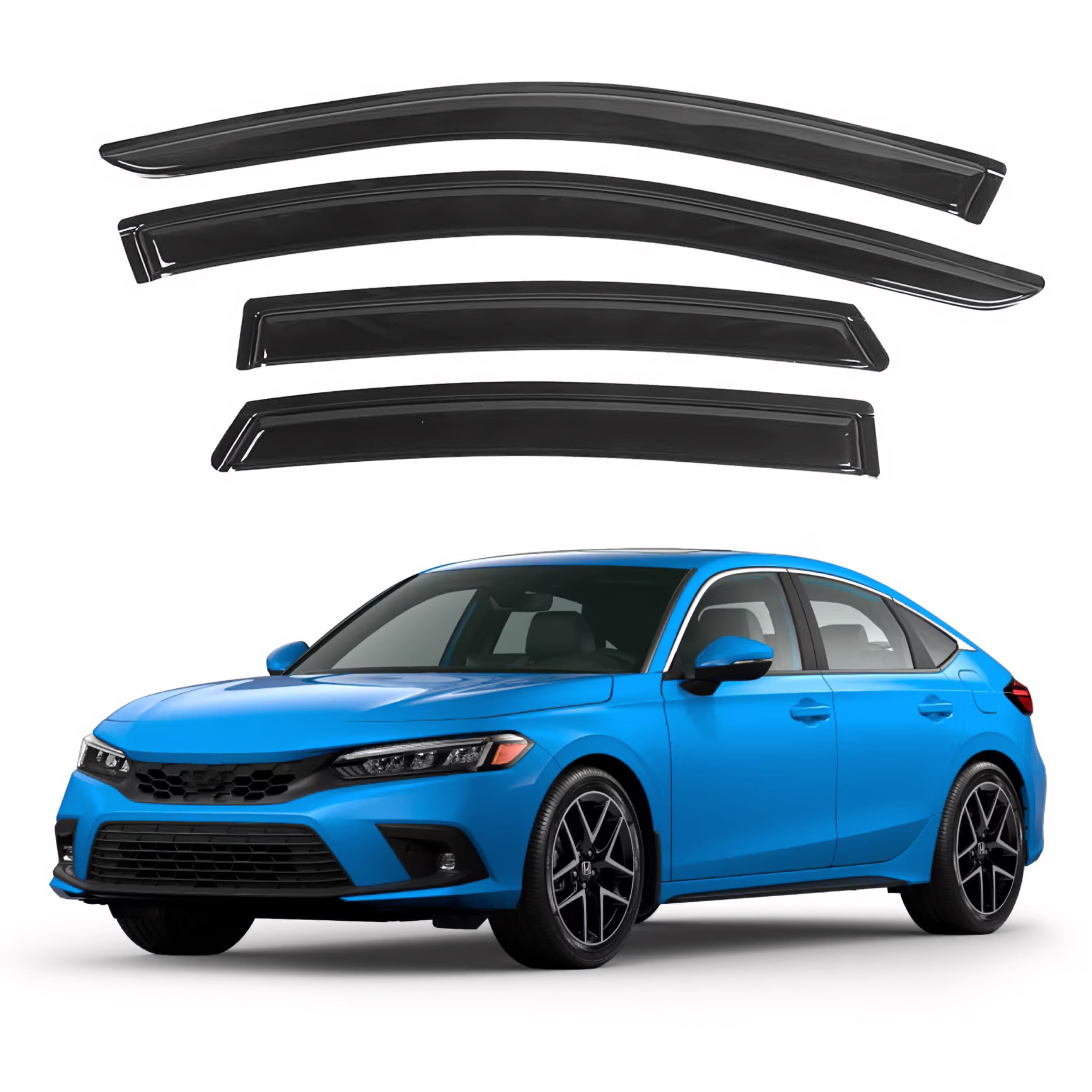Ig Window Visor For Honda Civic Hatchback 2022-2024, Rain Guard Tape-On Extra Durable Sun Wind Side Vent Window Deflector Mugen