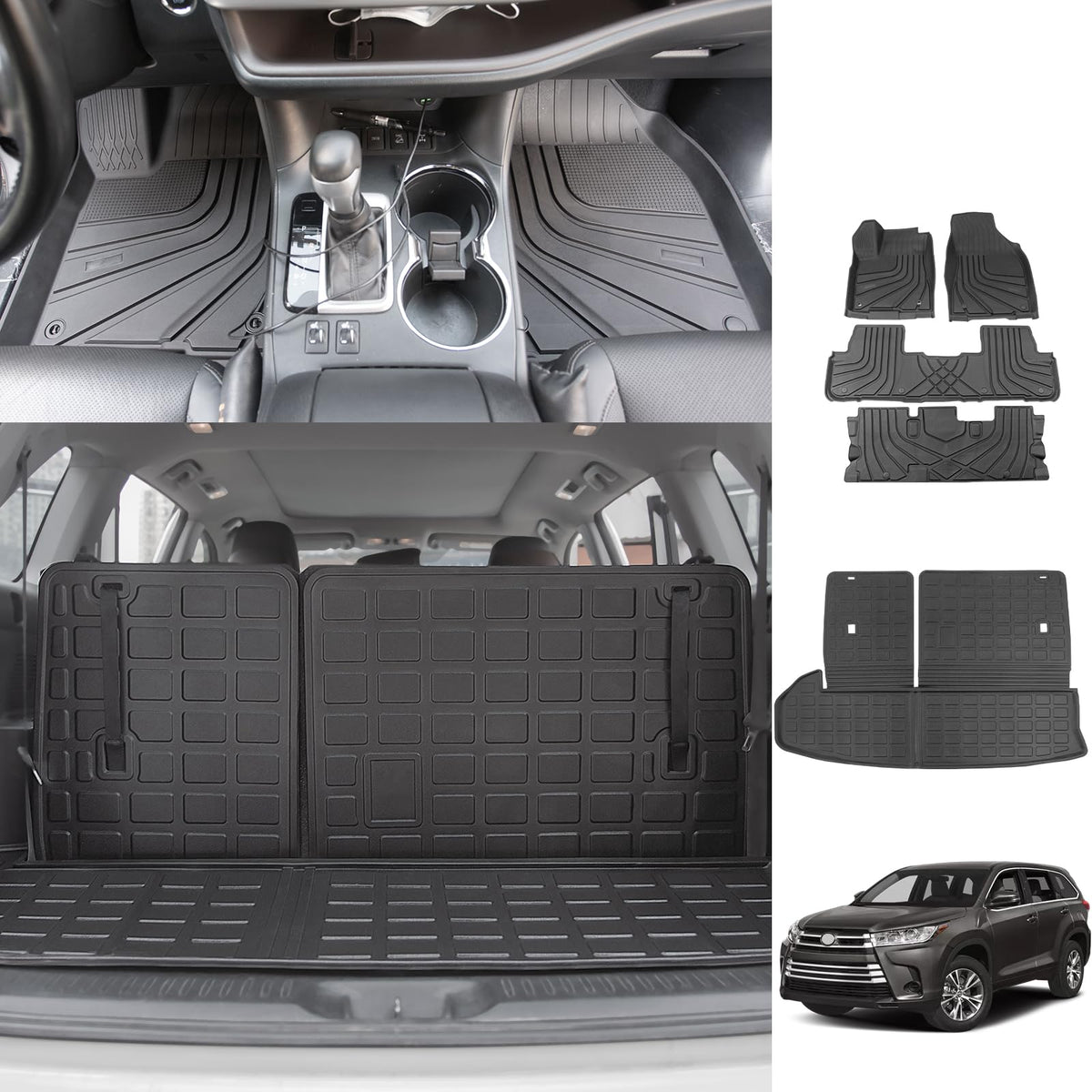 Powoq Floor Mat Compatible With 2014-2019 Toyota Highlander Trunk Mat Backrest Mat Replacement For Toyota Highlander Accessories