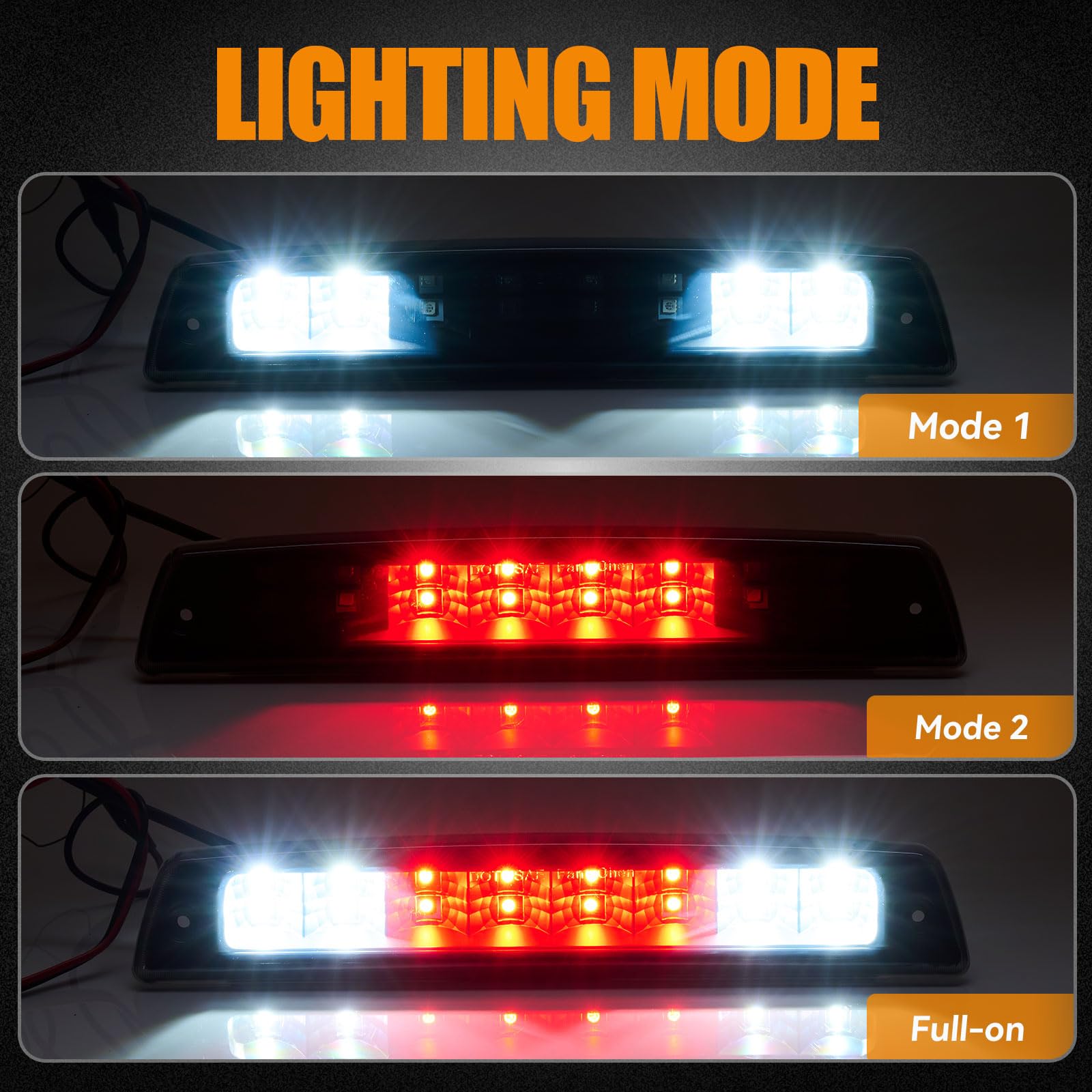 Cxdar Third 3Rd Brake Light Led For 1994-2001 Dodge Ram 1500, High Mount Rear Brake Lights Assembly For 94-02 Ram 2500 3500, Wat