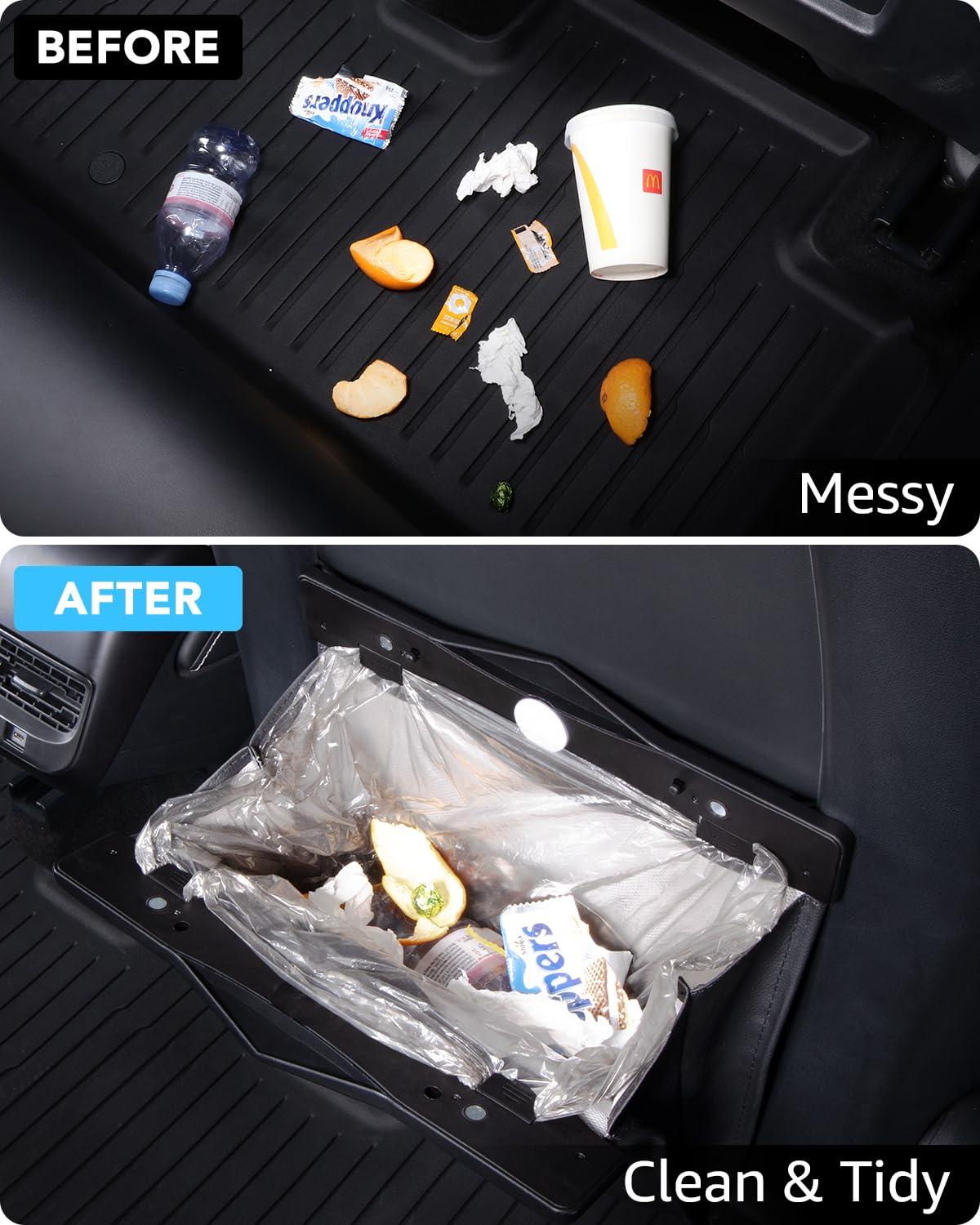 Motrobe Tesla Model Y 2020-2026 Trash Can Garbage Bag Garbage Bin [Strong Magnetic Buckle] [Waterproof] With Led Light Faux Leat