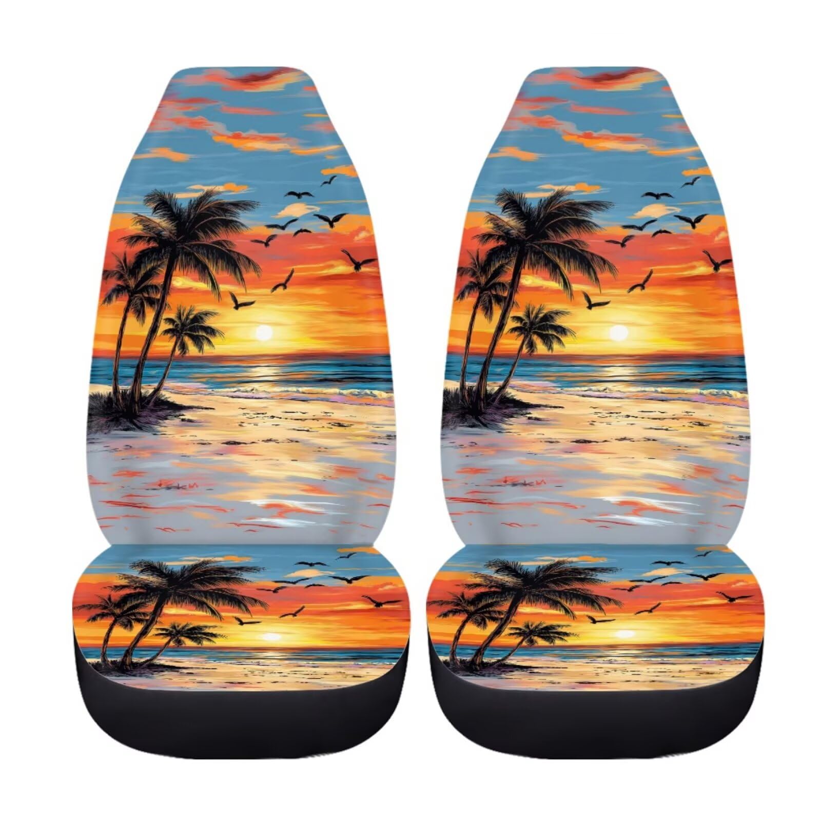 Bigcarjob Hawaii Car Seat Cover Set For Front Seat Only Seat Covers For Car, Dusk Palm Auto Front Seat Protector Full Set Car In