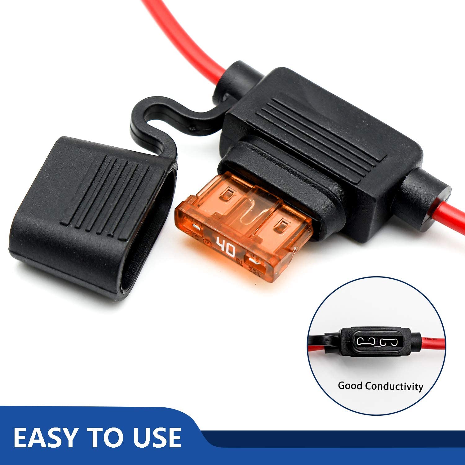 10 Awg Inline Fuse Holder - 12 Volts Fuse Holder For 40A Blade Fuse (6 Pack)