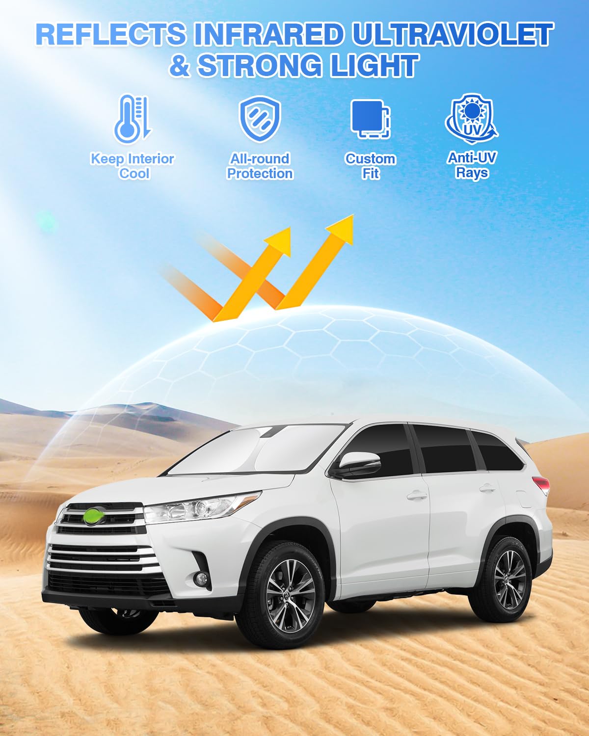 Canvcle Black Sunshades for Toyota Highlander 2014-2019 - Windshield & Side Window Cover, 8PCS Privacy Protection, Keep Vehicle Cool