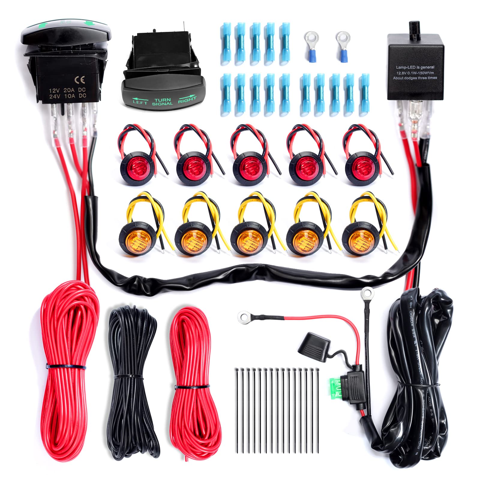 ATV UTV Turn Signal Kit with Turn Signal Rocker Switch Compatible with Polaris RZR Ranger Turbo Can-Am Street Legal Kit, Side by