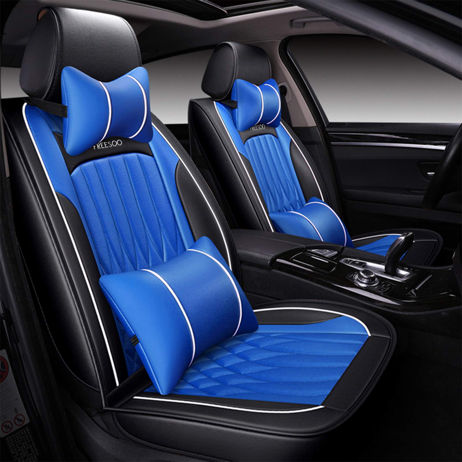Freesoo Car Seat Cover Leather, Waterproof Seat Covers Full Set Automotive Cushion Universal Fit 5 Seats Sedan Suv Pick-Up Truck