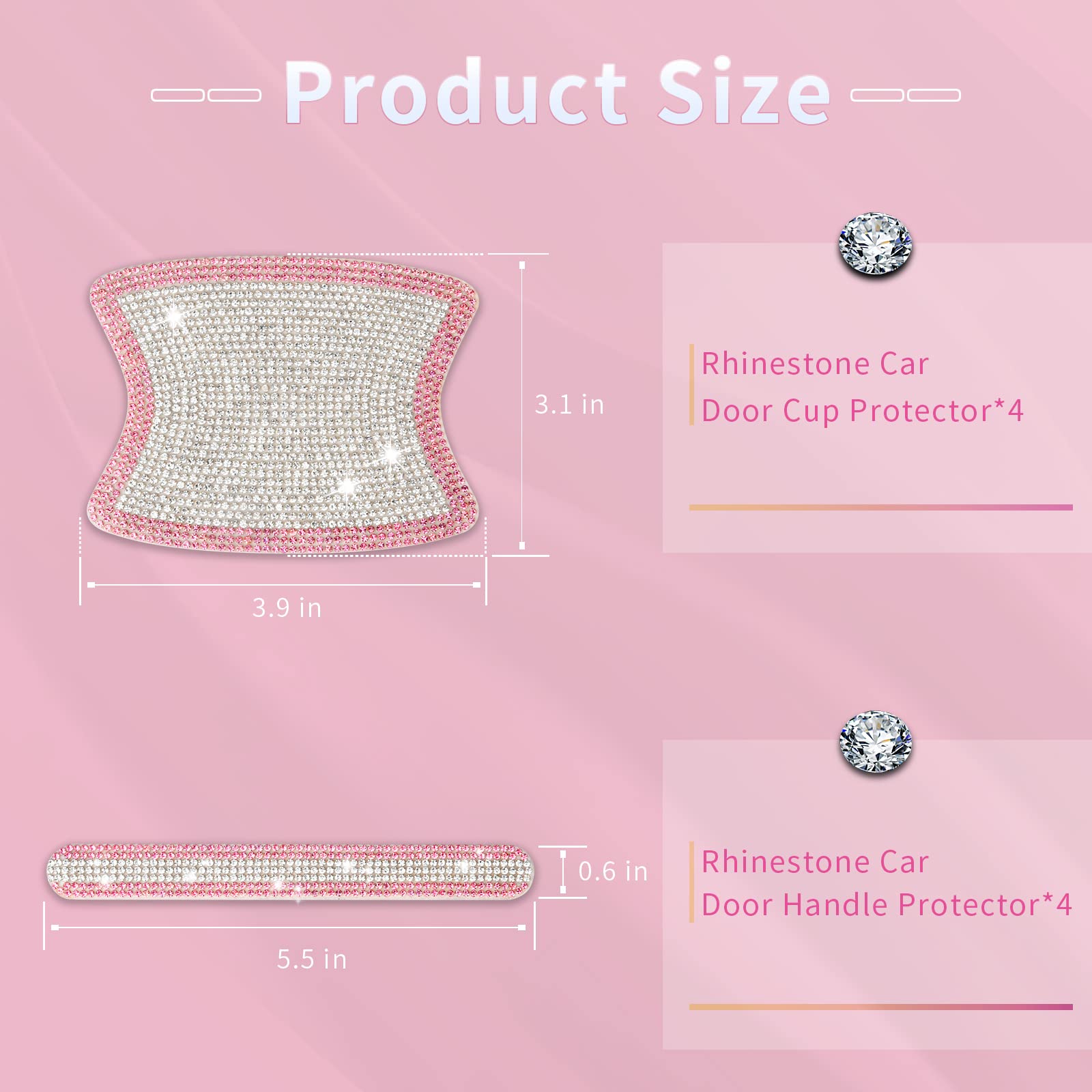 Insauto Bling Car Accessories For Women, Bling Car Handle Protector, 8Pcs Rhinestone Car Door Handle Bowl Decoration(Pink)