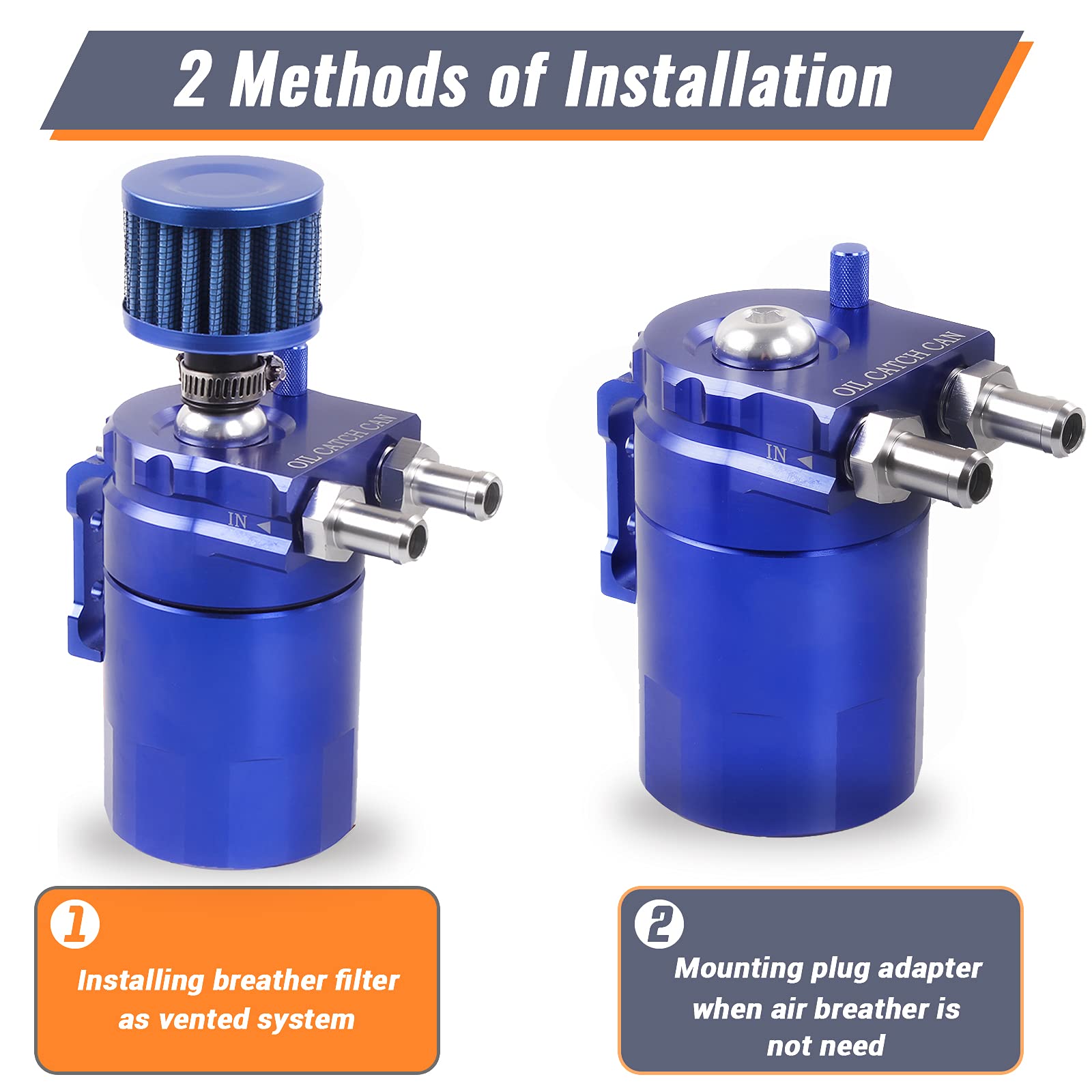 Muge Racing Universal Oil Catch Can Tank Kit Polish Baffled Reservoir With Breather Filter With 3/8'' Fuel Line, Aluminum, Blue,