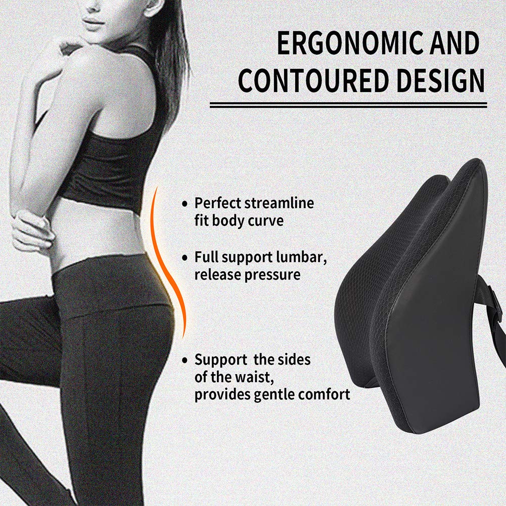 Tishijie Memory Foam Lumbar Support Pillow For Car - Back Support For Car Seat (Black)
