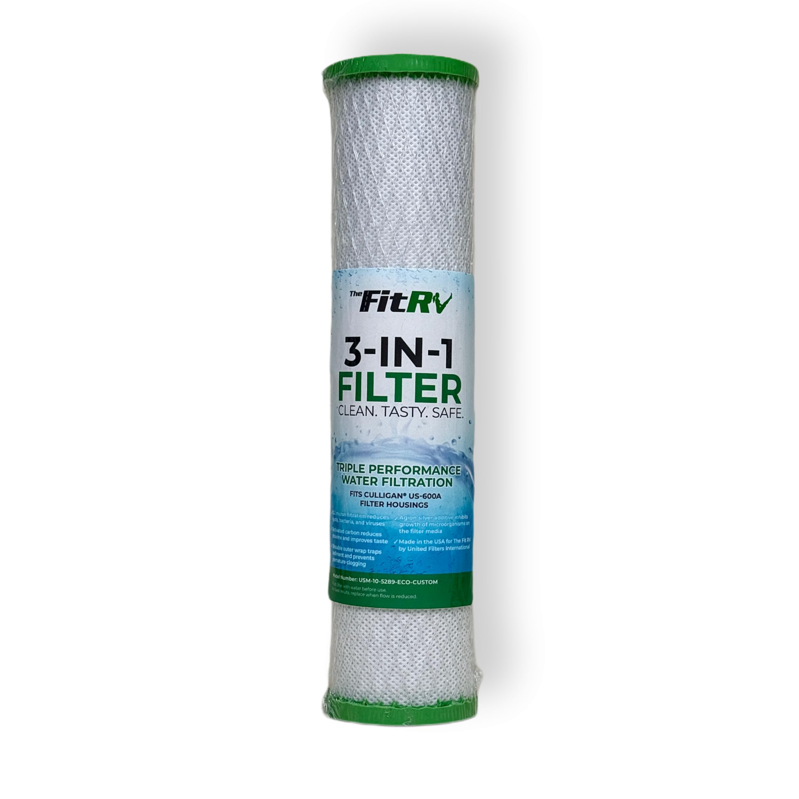 The Fit RV 3-in-1 RV Water Filter Replacement Cartridge | Activated Carbon | 0.2 Micron Filtration | Perfect for RV Use (USM-10-