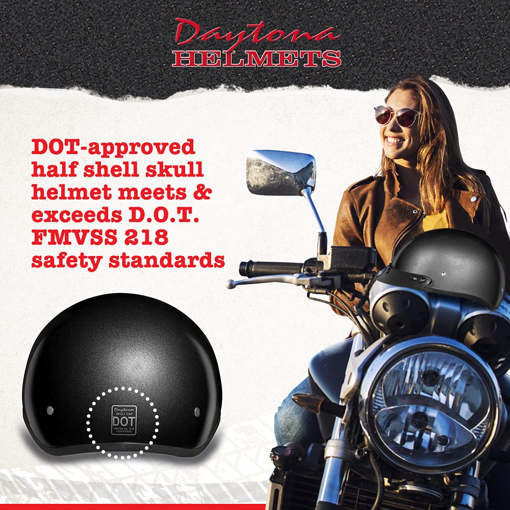 Daytona Helmets Motorcycle Half Helmet Skull Cap- Gun Metal Grey Metallic W/Visor 100% Dot Approved