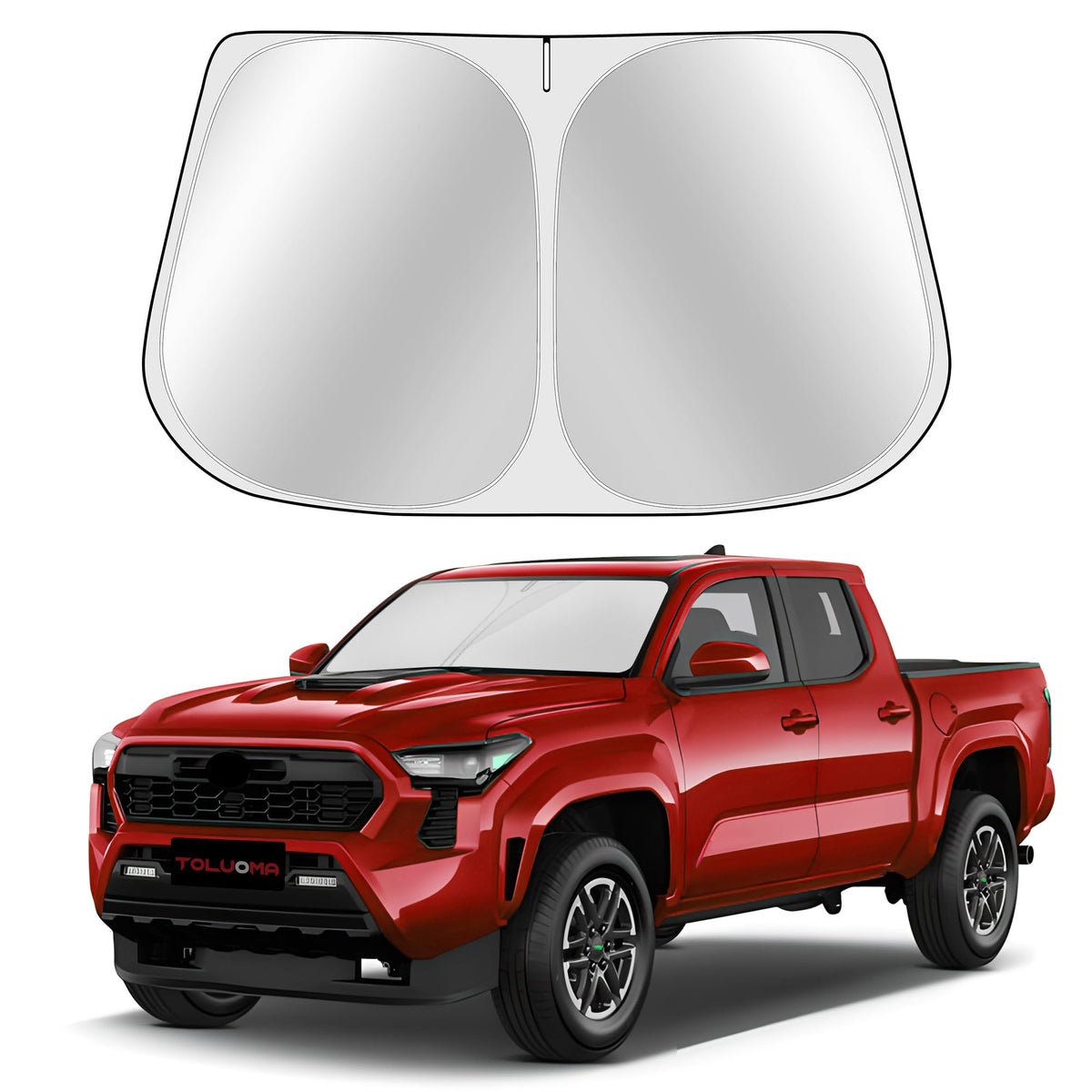 Toluoma Custom Fit Windshield Sun Shade For Toyo-Ta Tacoma 2016-2025 - Full Coverage, 210T Reflective Fabric, Double-Layer Desig