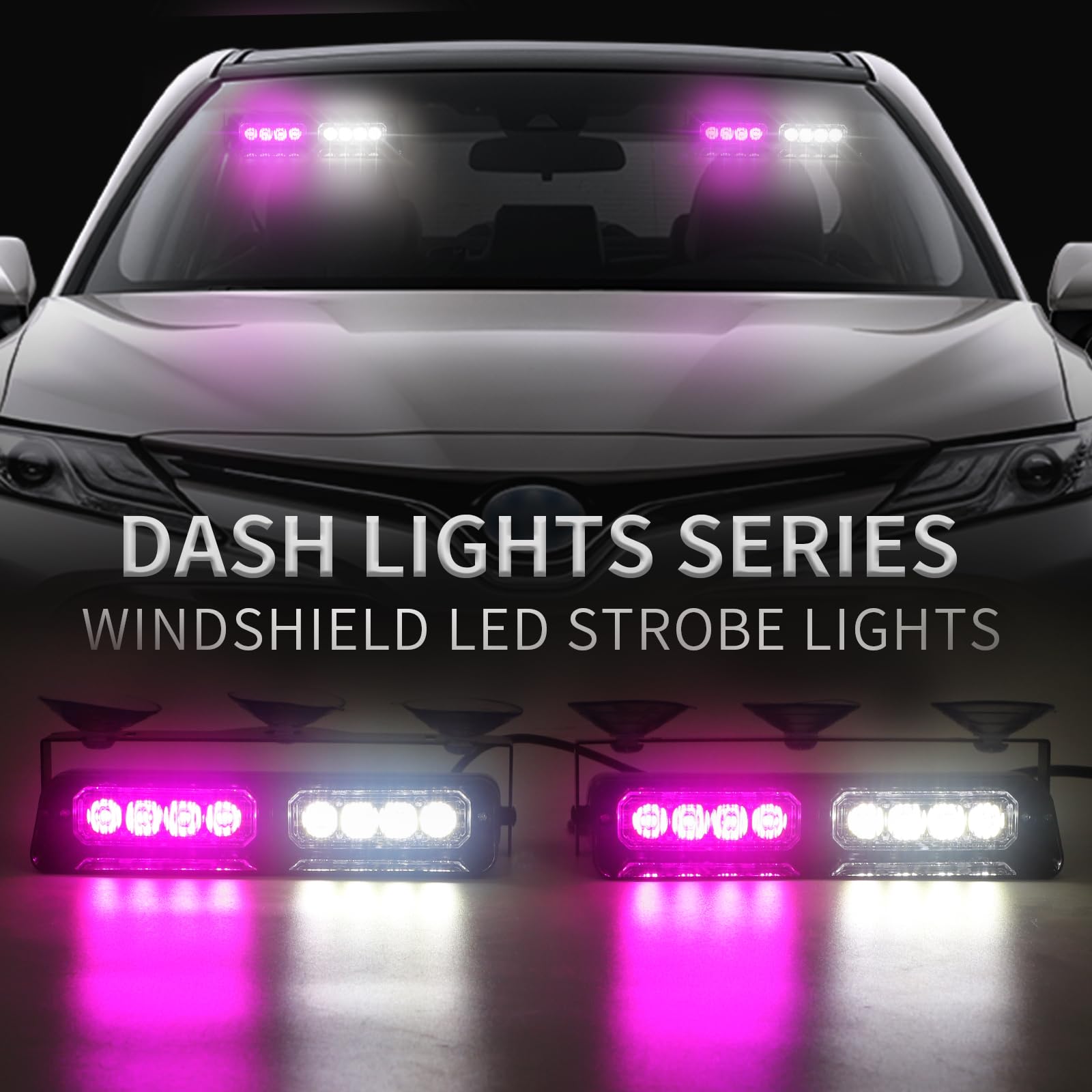 Xridonsen 2 In 1 Emergency Dash Strobe Lights Purple White Interior Front/Rear Windshield Lights Hazard Warning Safety Flashing