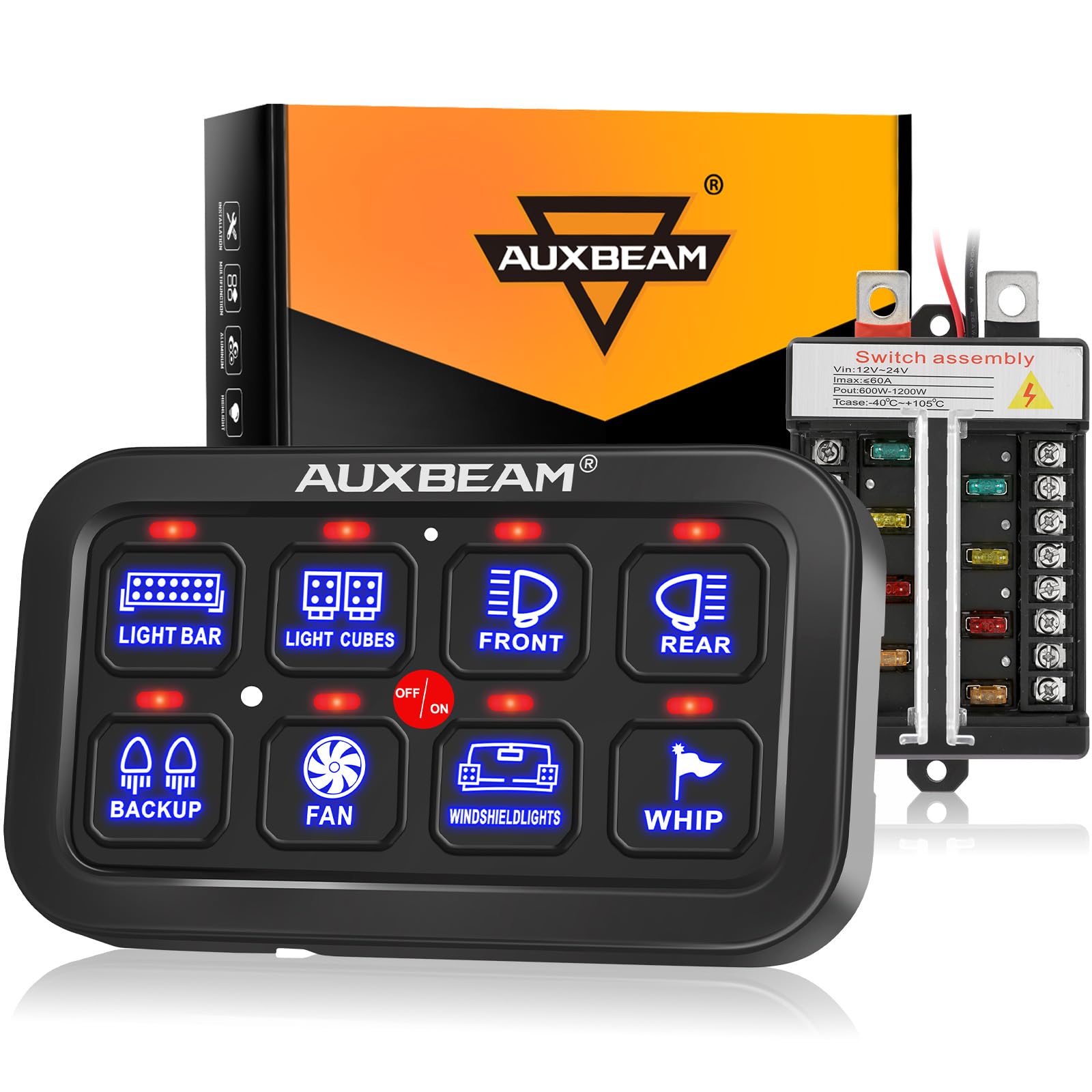 Auxbeam 8 Gang Switch Panel Bb80 Universal Circuit Control Relay System Automatic Dimmable Led Switch Control Panel Switch Pod T