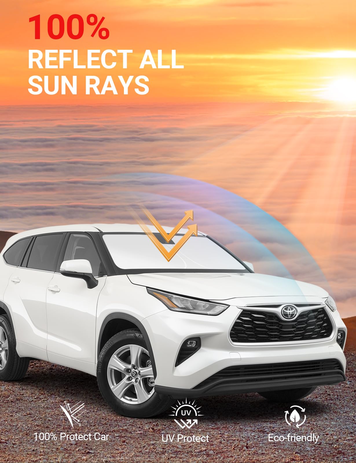 Proadsy Front Windshield Sun Shade Foldable Sunshade Protector Custom Fit 2020-2024 2025 Highlander L Le Xle Limited Platinum Grand Highlander Accessories 2025 Upgrade